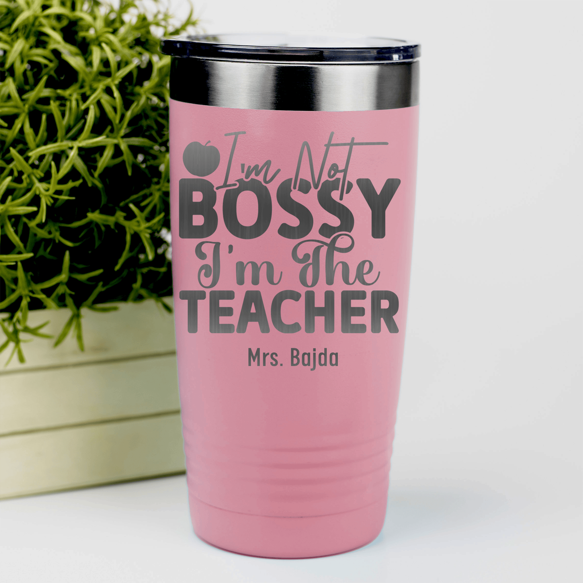 Salmon Teacher Tumbler With Im Not Bossy Design