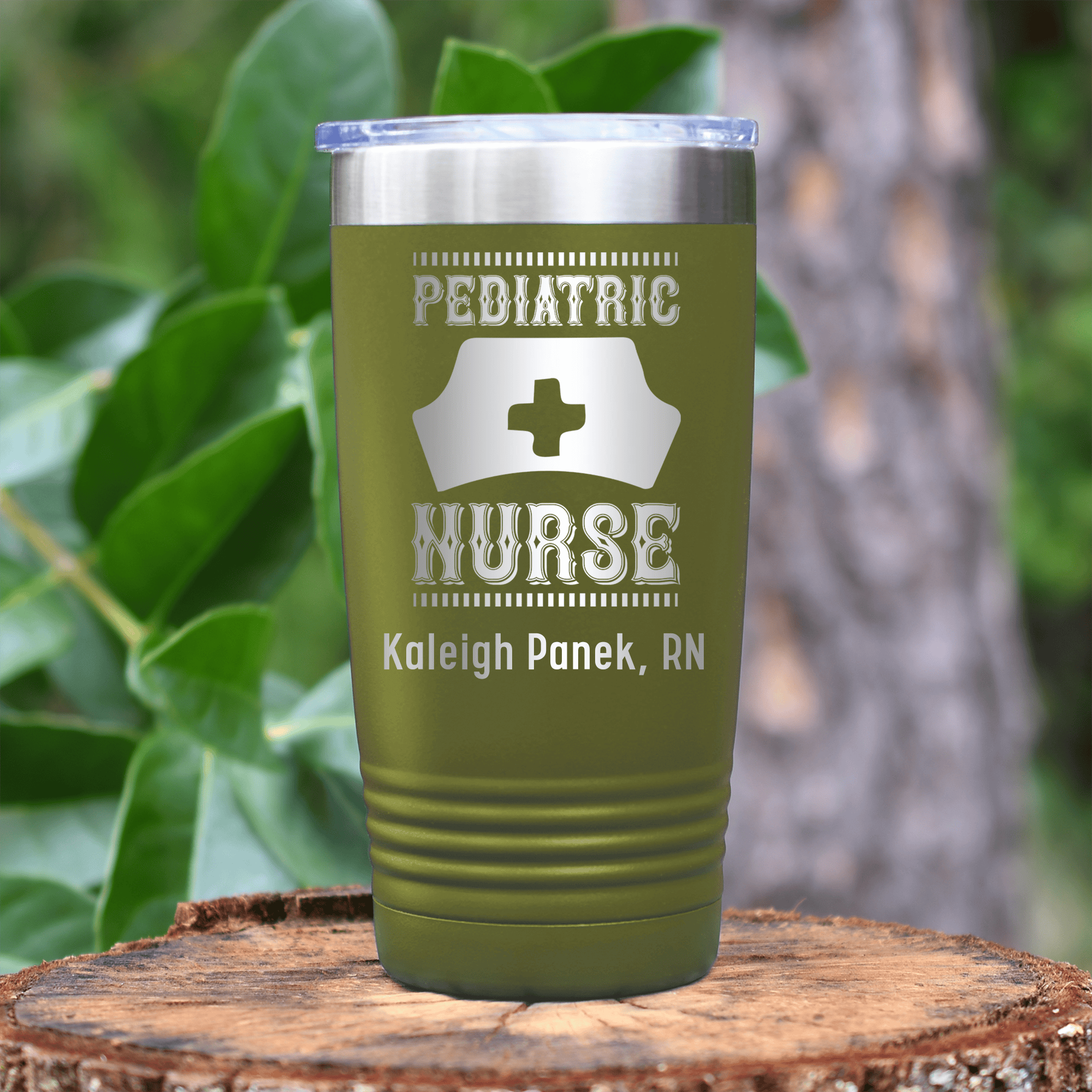 Military Green Nurse Tumbler With Im Pediatric Nurse Design