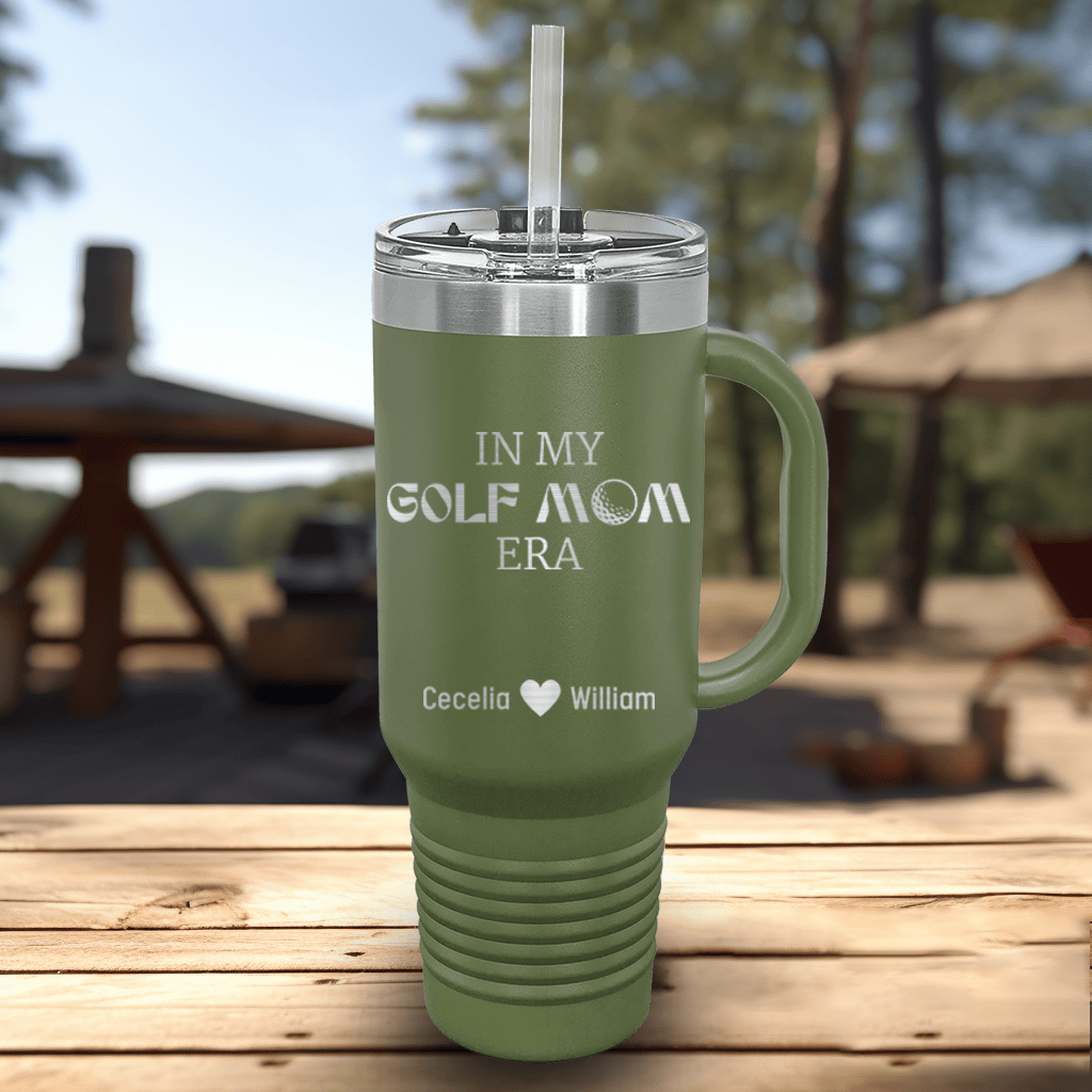 Military Green Golf Mom Travel Mug With Handle With In My Golf Mom Era Design