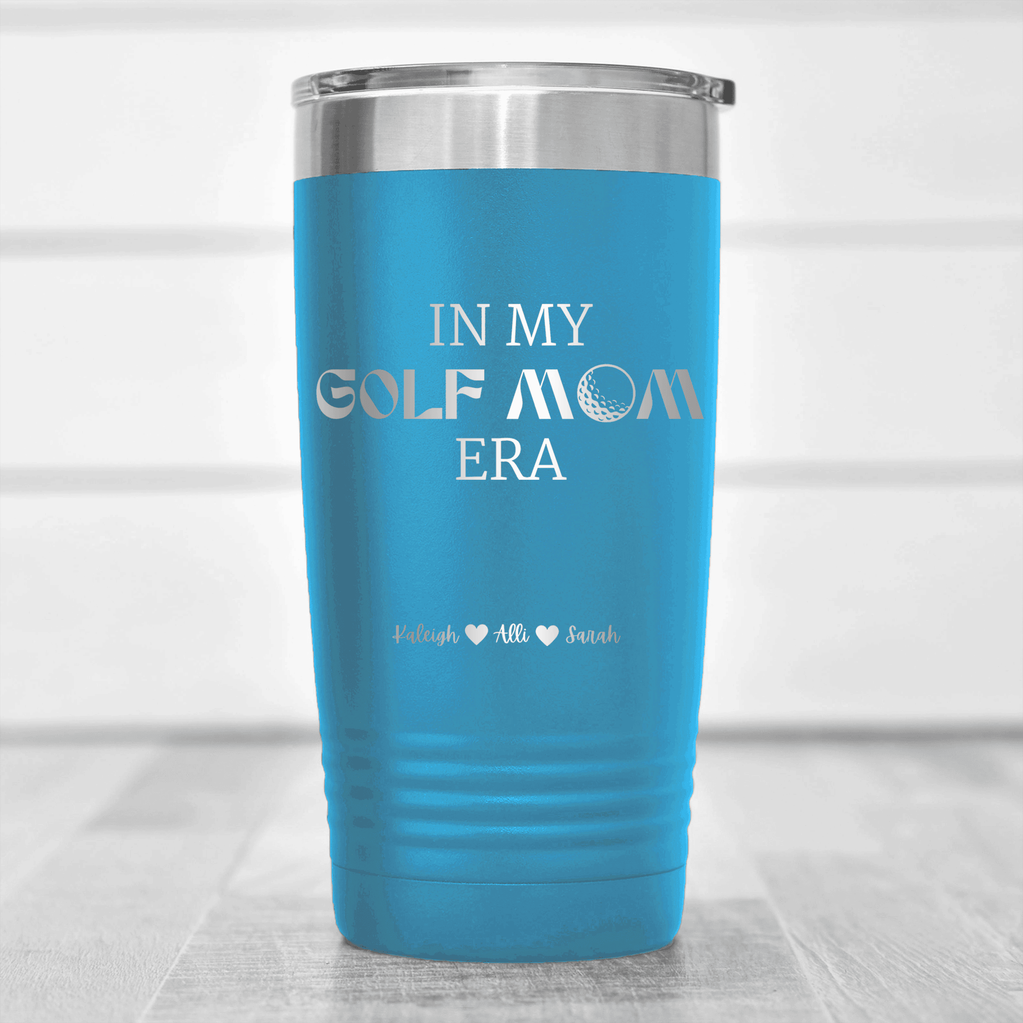 Light Blue Golf Mom Tumbler With In My Golf Mom Era Design