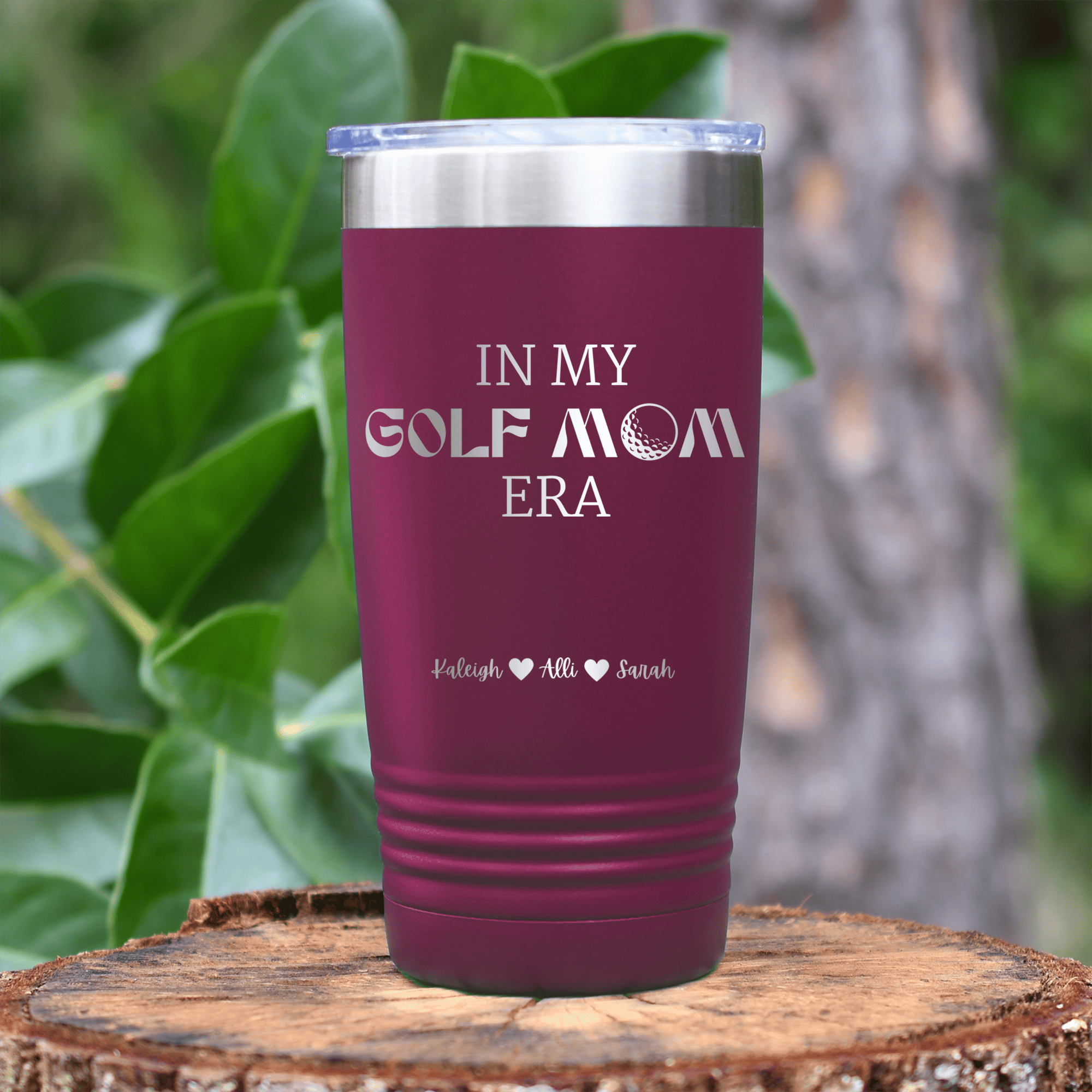 Maroon Golf Mom Tumbler With In My Golf Mom Era Design