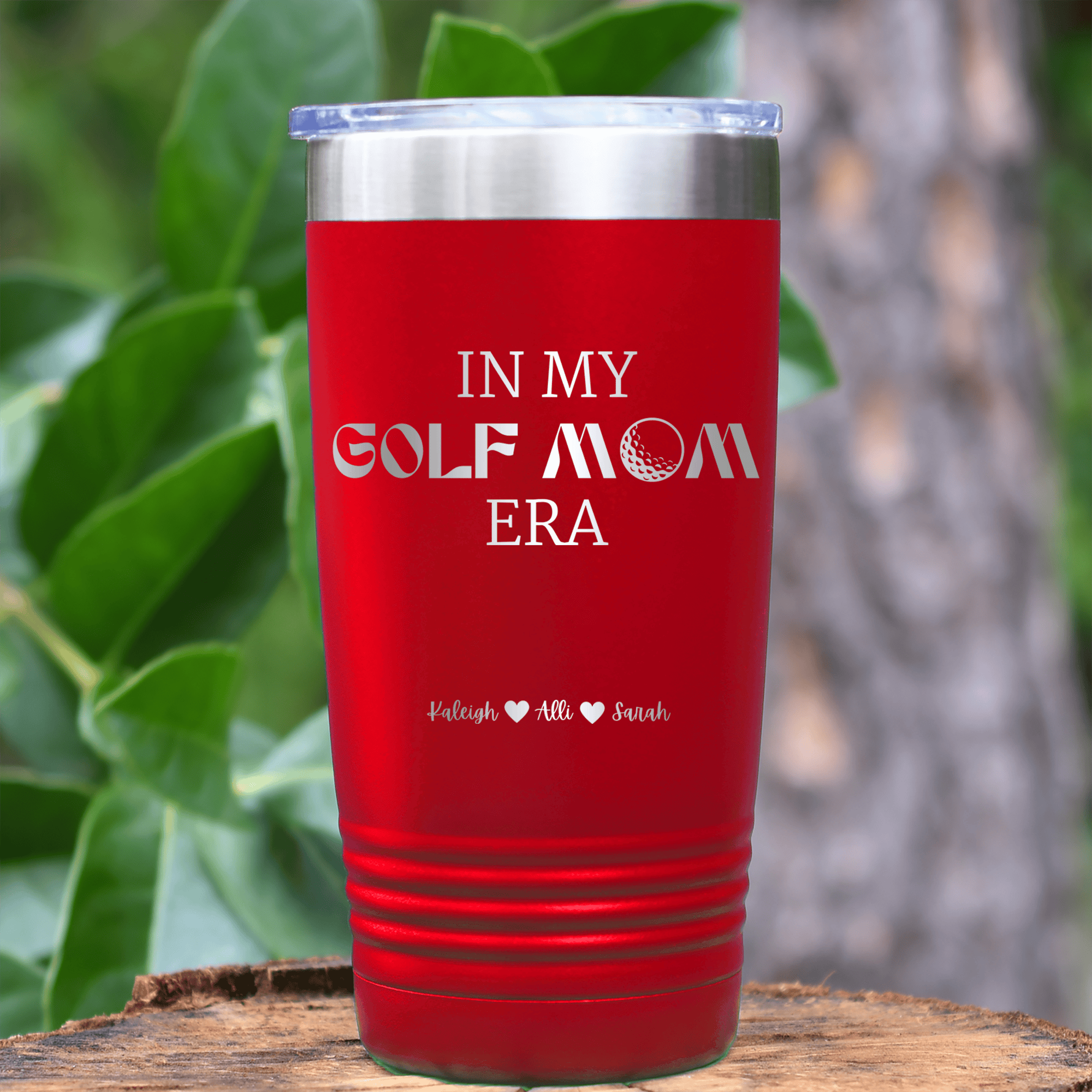 Red Golf Mom Tumbler With In My Golf Mom Era Design