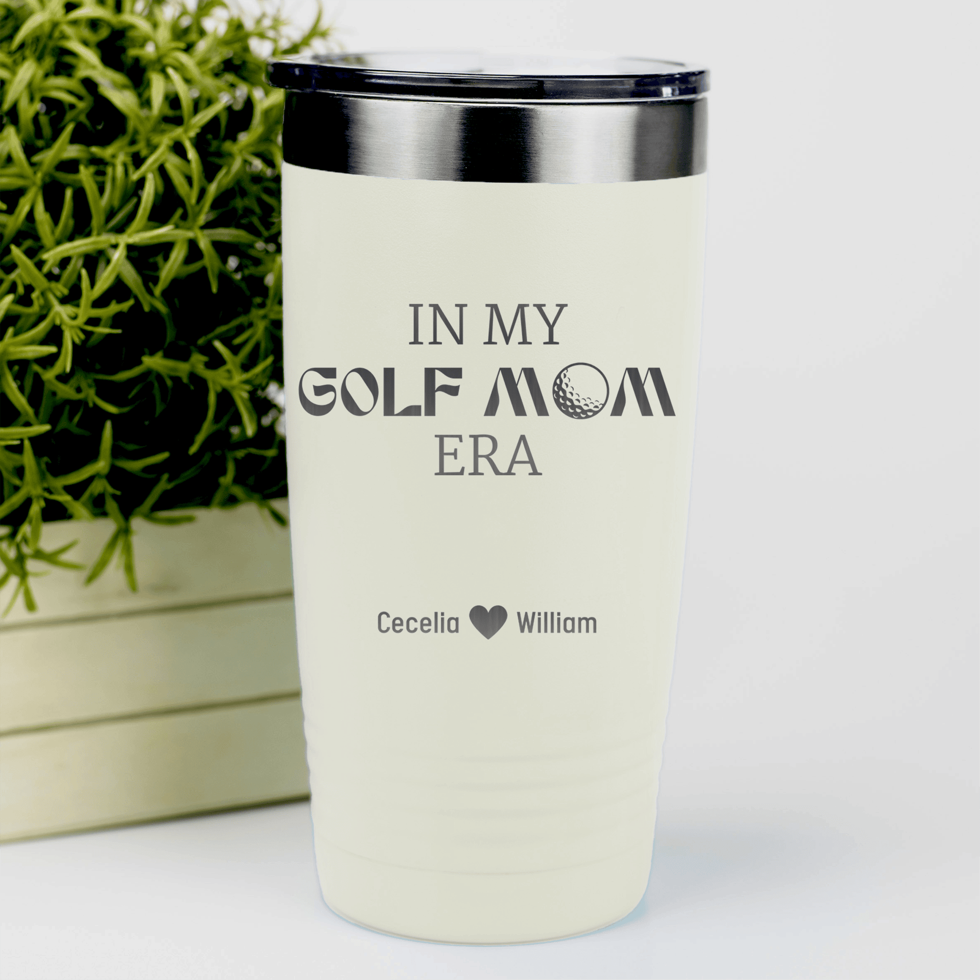 White Golf Mom Tumbler With In My Golf Mom Era Design