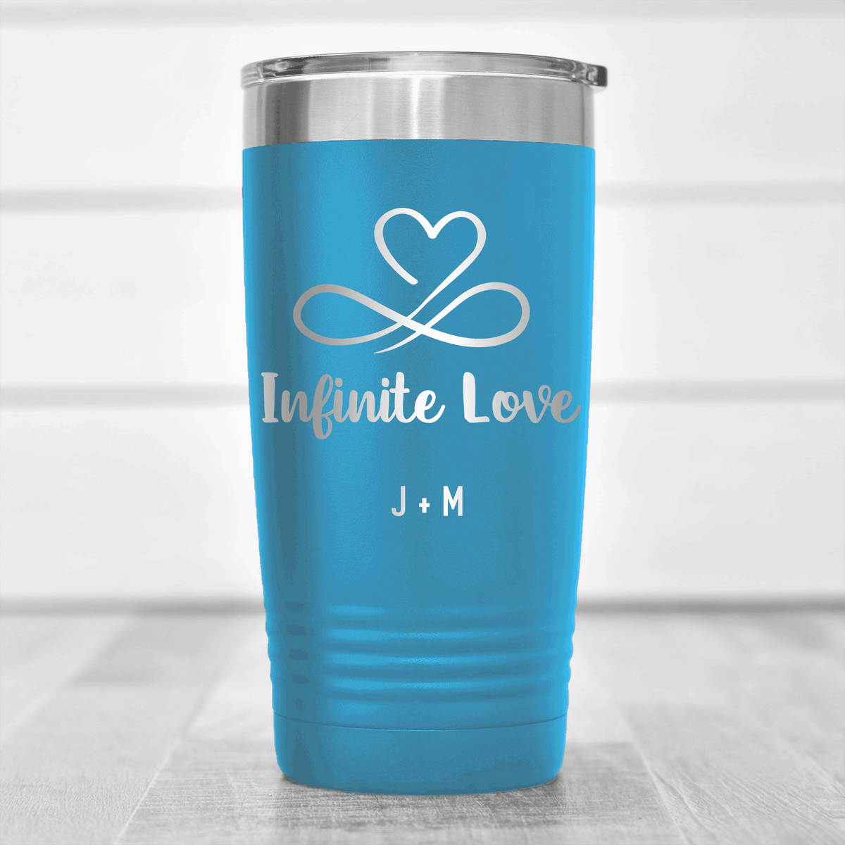 Light Blue Valentines Day Tumbler With Infinite Love Design