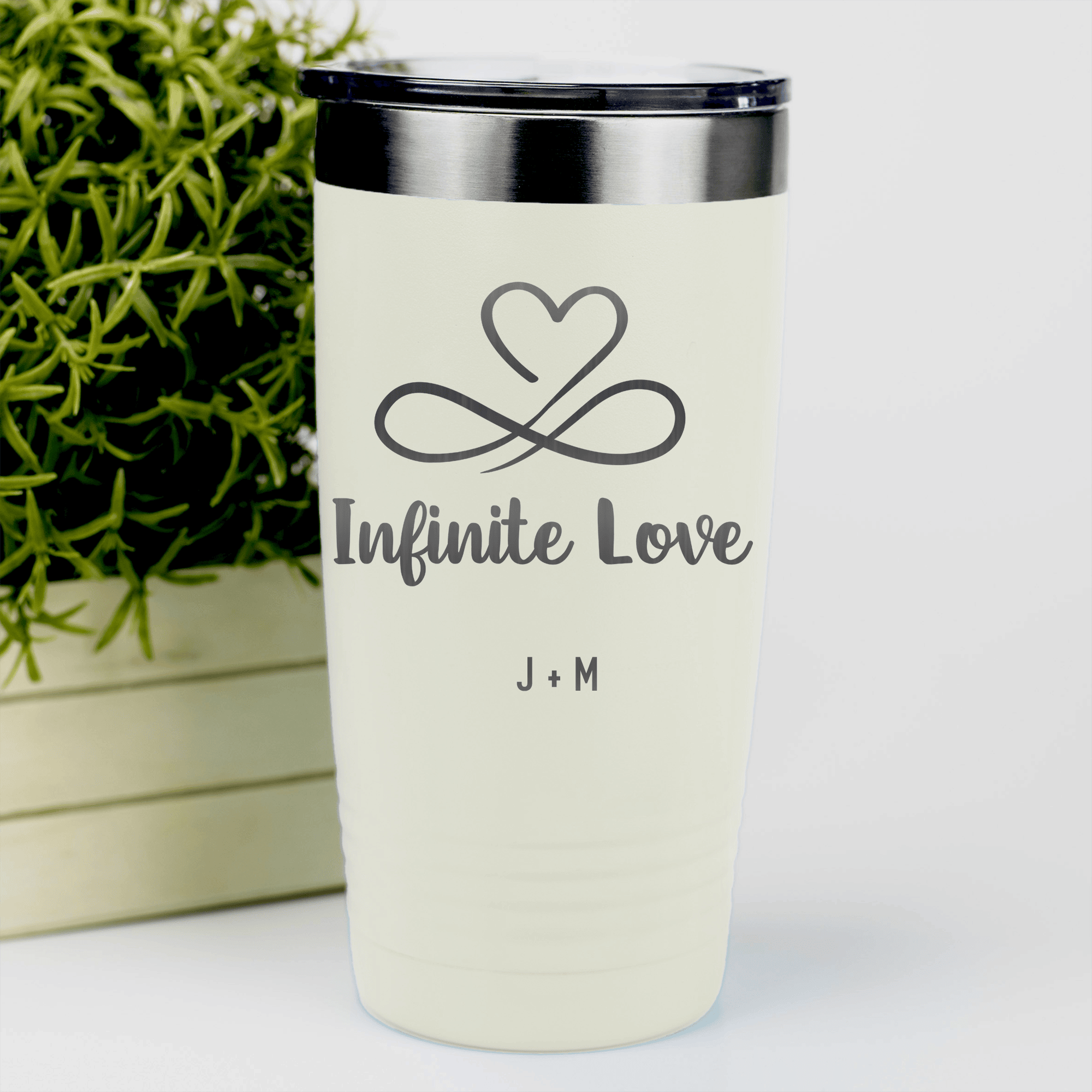 White Valentines Day Tumbler With Infinite Love Design