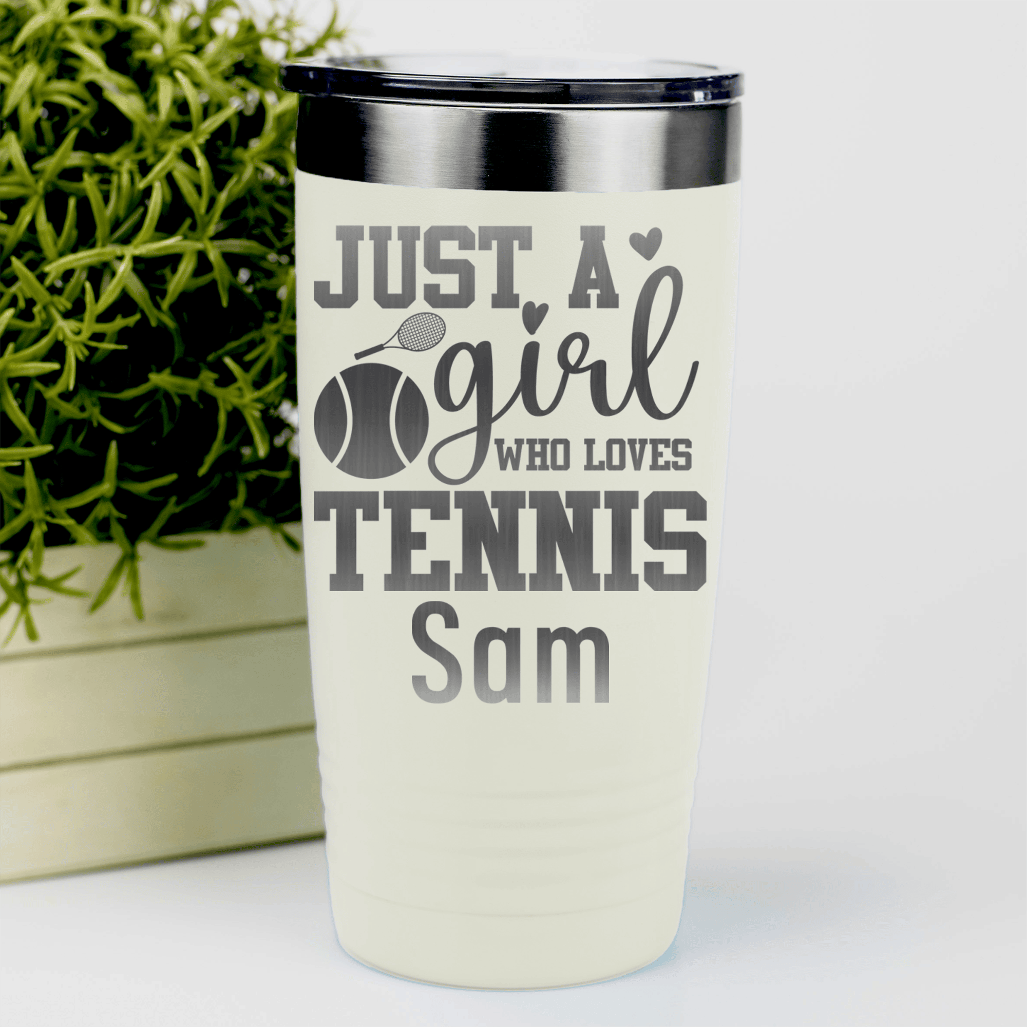 White Tennis For Her Tumbler With Just A Girl Loving Tennis Design