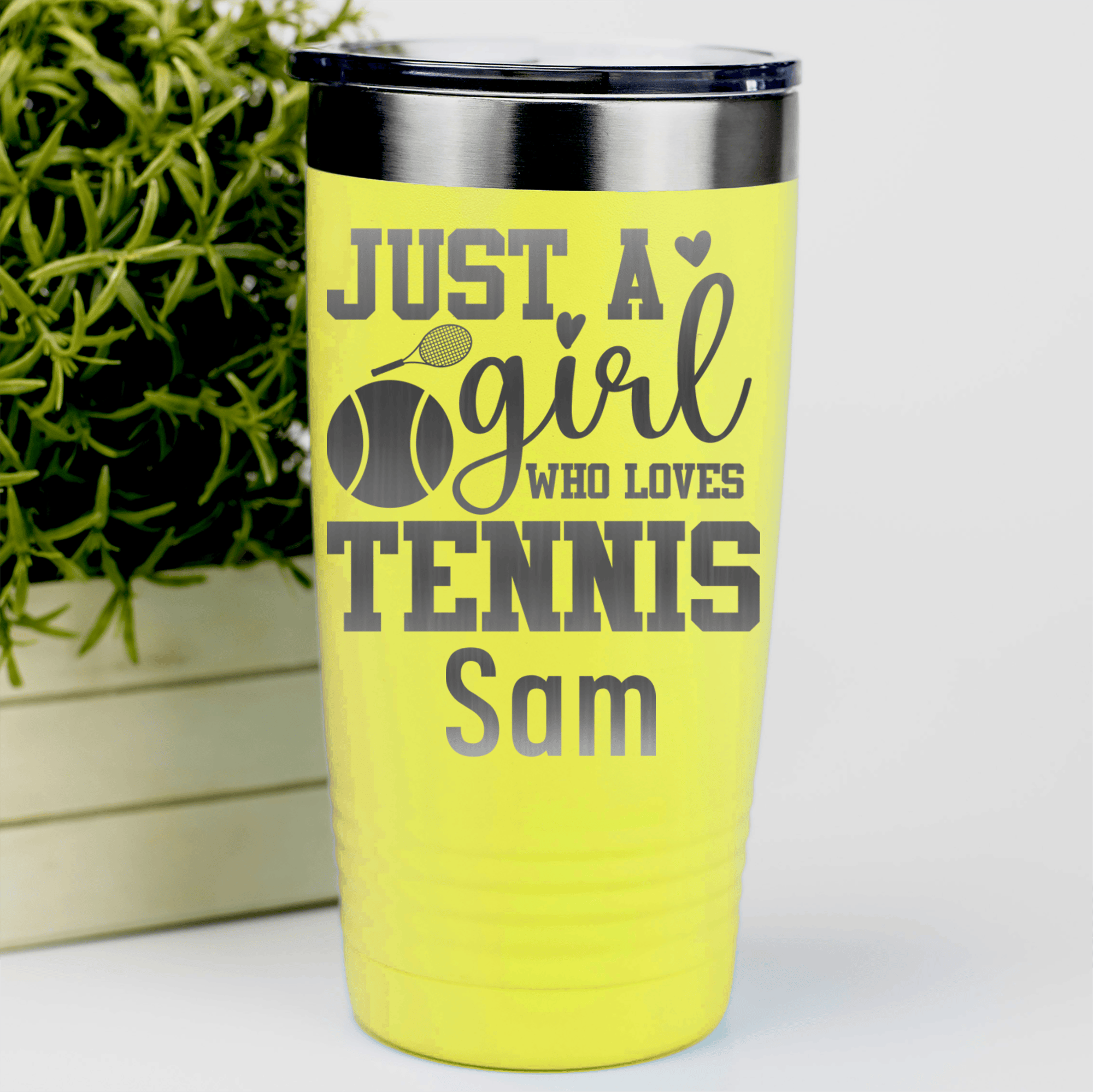 Yellow Tennis For Her Tumbler With Just A Girl Loving Tennis Design