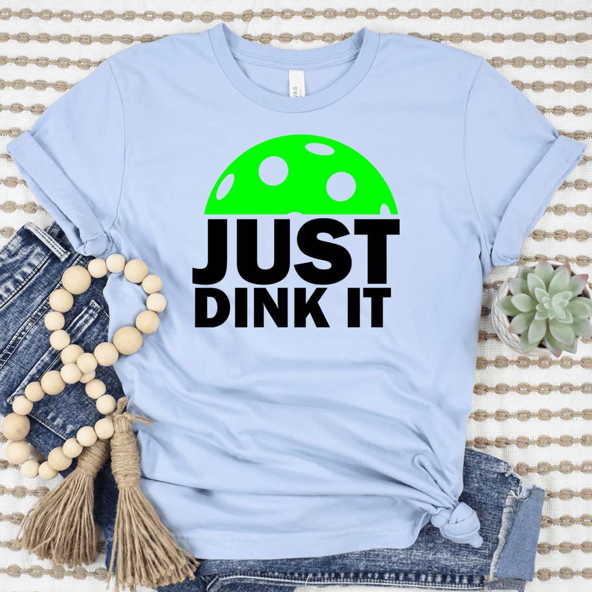 Womens Light Blue T Shirt with Just-Dink-It design