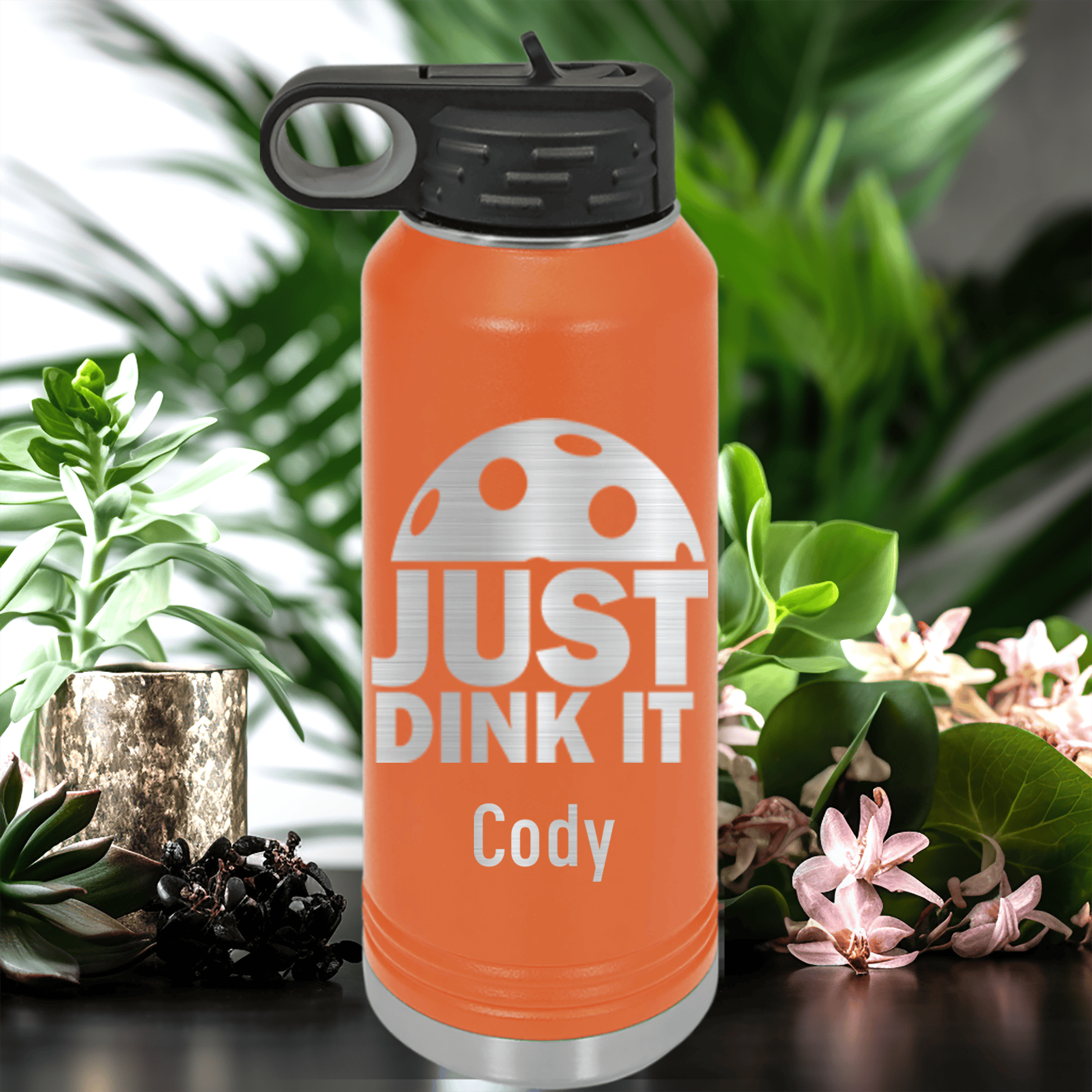 Orange Pickleball Water Bottle With Just Dink It Design