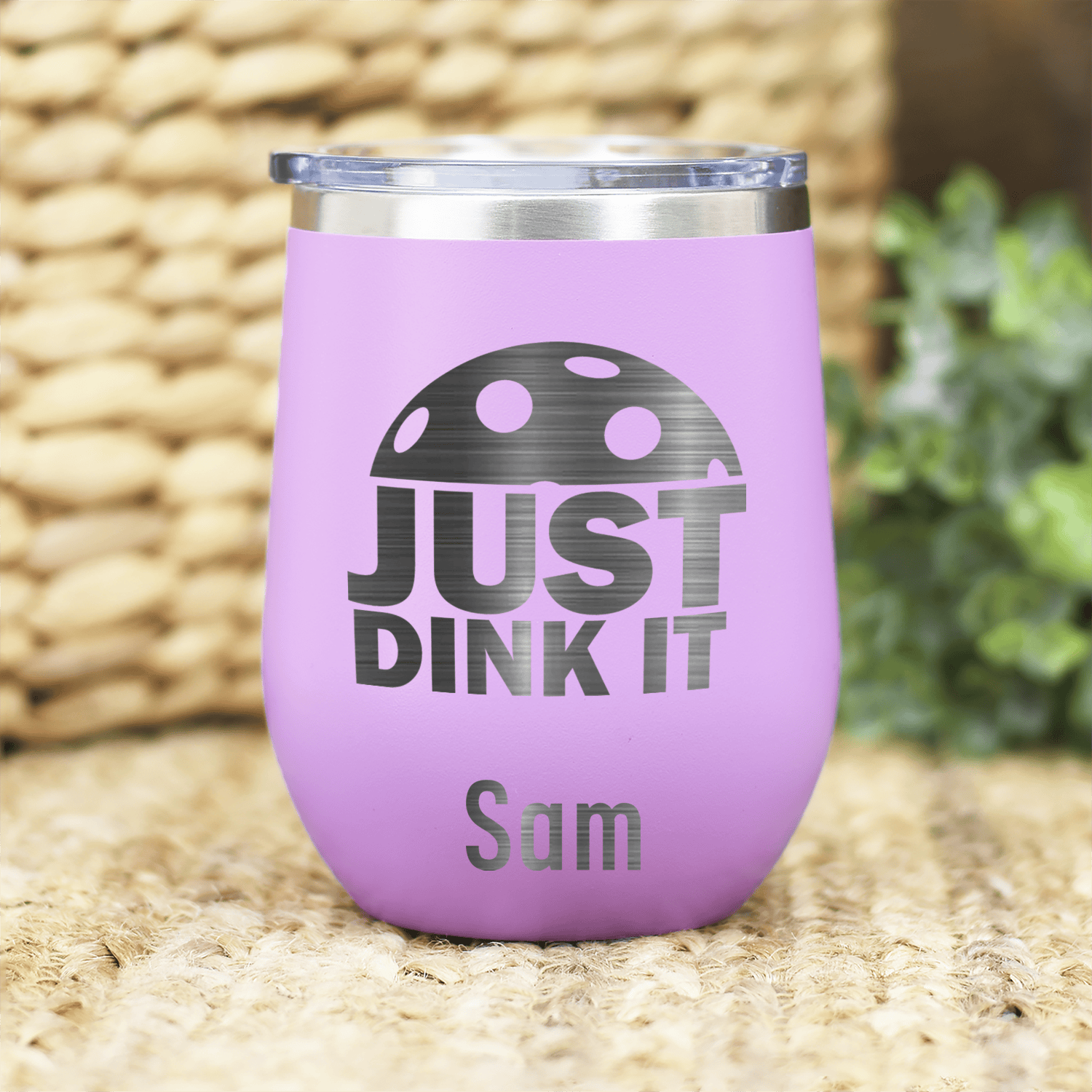 Light Purple Pickleball Wine Tumbler With Just Dink It Design