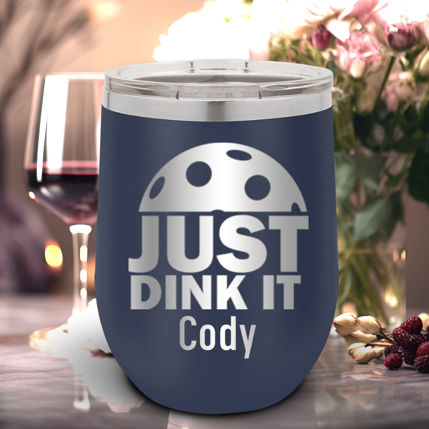 Navy Pickleball Wine Tumbler With Just Dink It Design