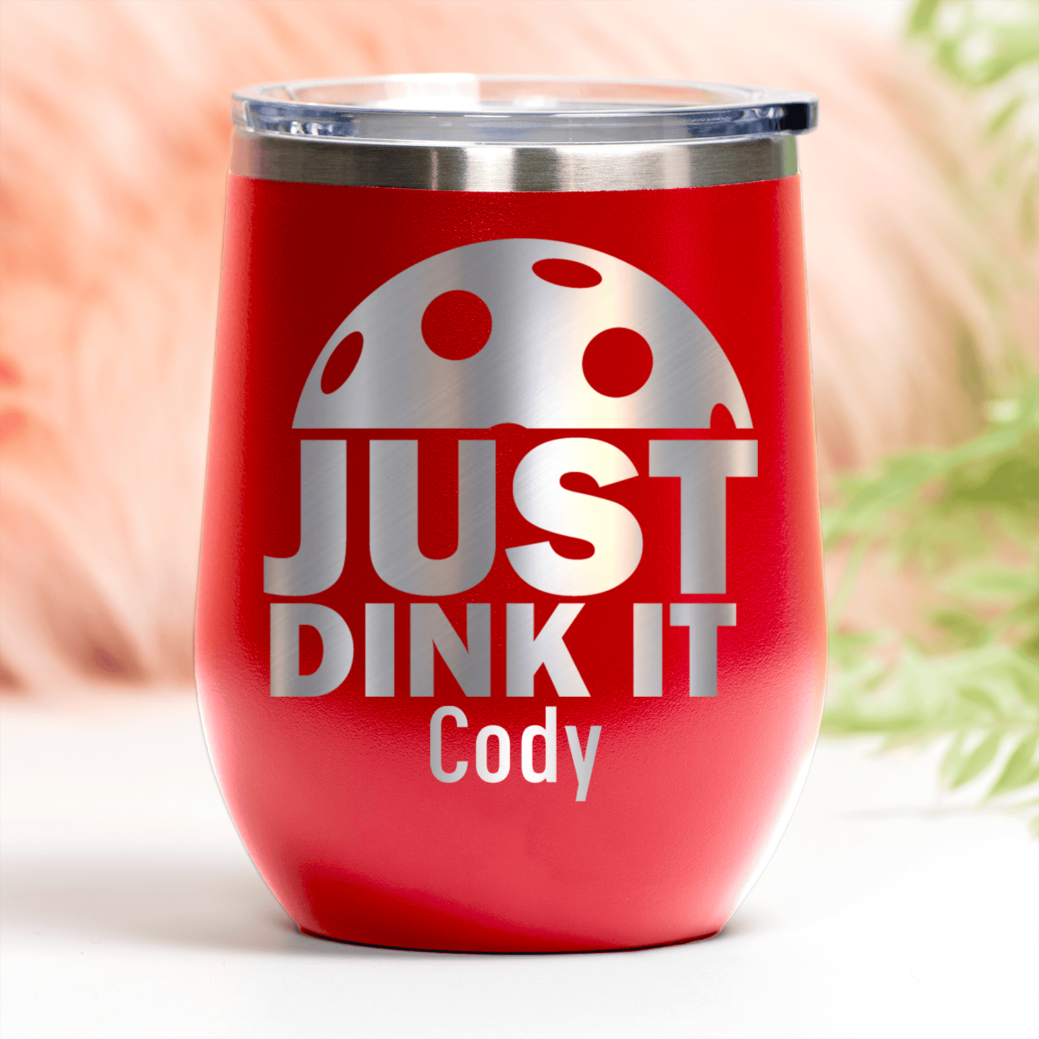 Red Pickleball Wine Tumbler With Just Dink It Design