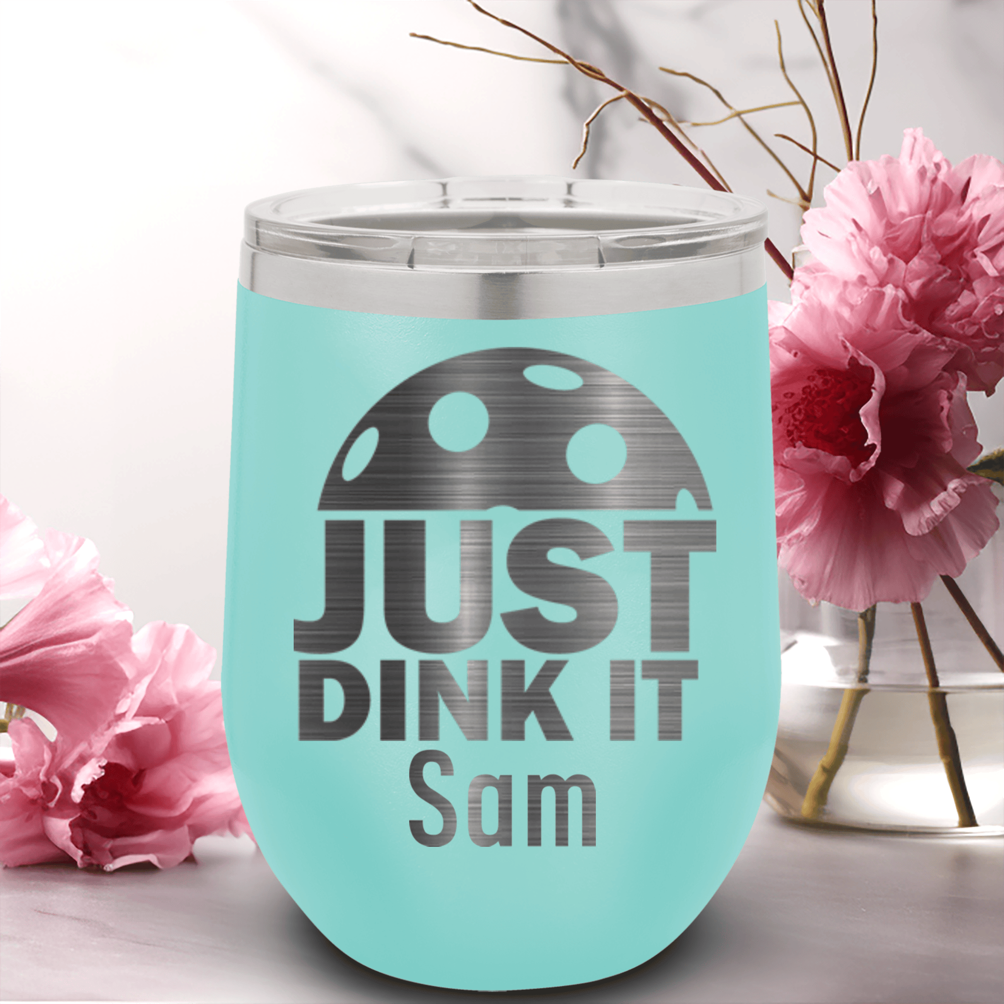 Teal Pickleball Wine Tumbler With Just Dink It Design