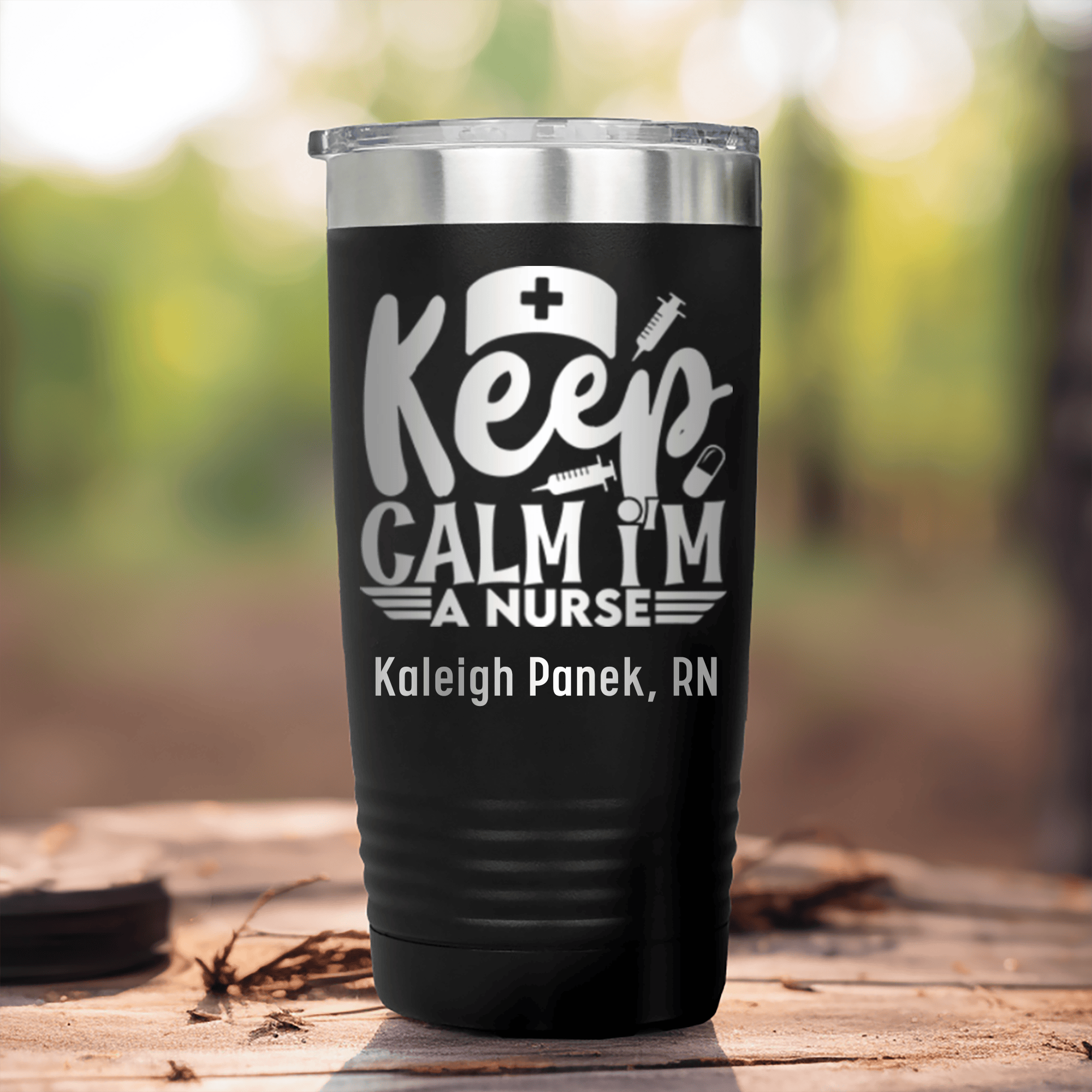 Black Nurse Tumbler With Keep Calm Im A Nurse Design