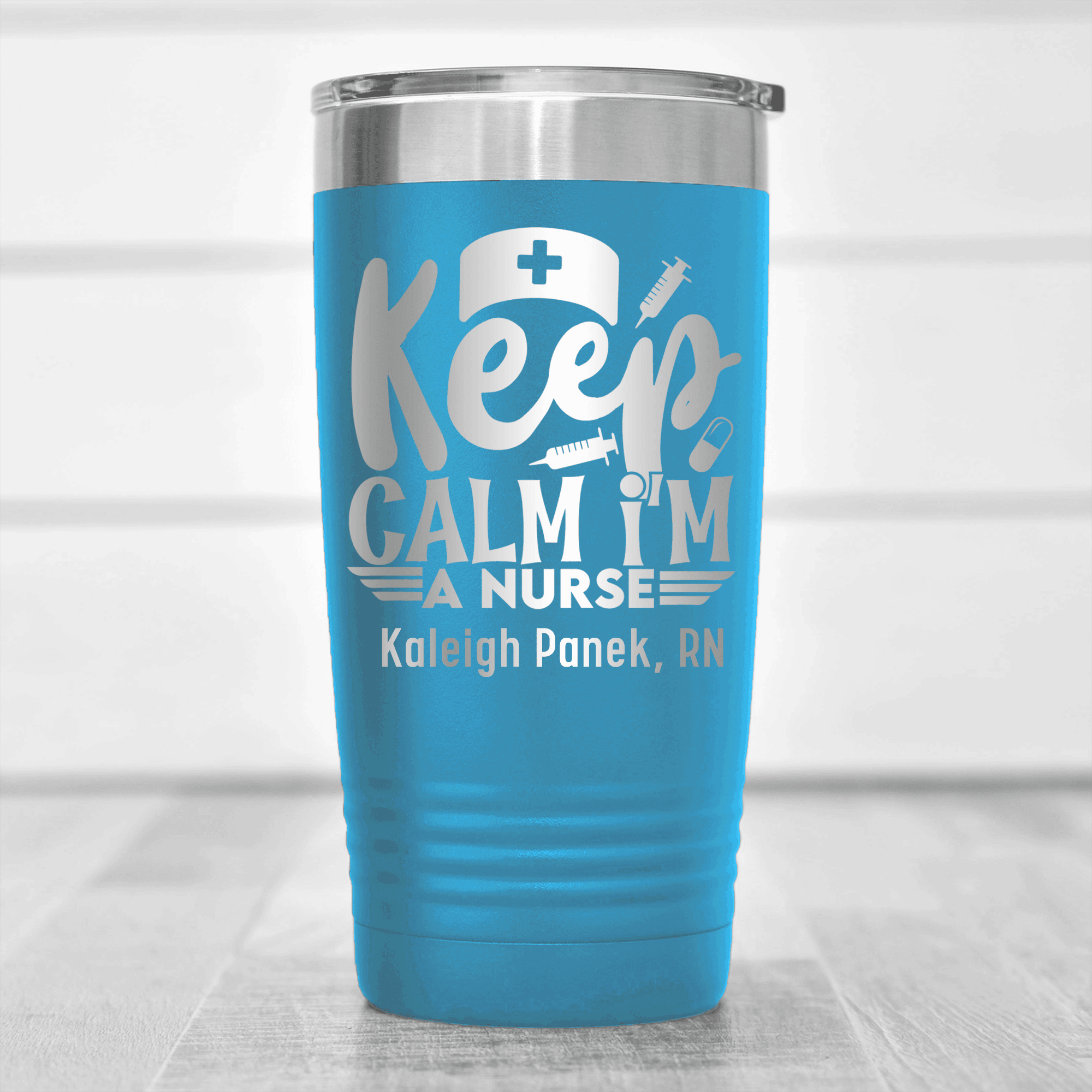 Light Blue Nurse Tumbler With Keep Calm Im A Nurse Design