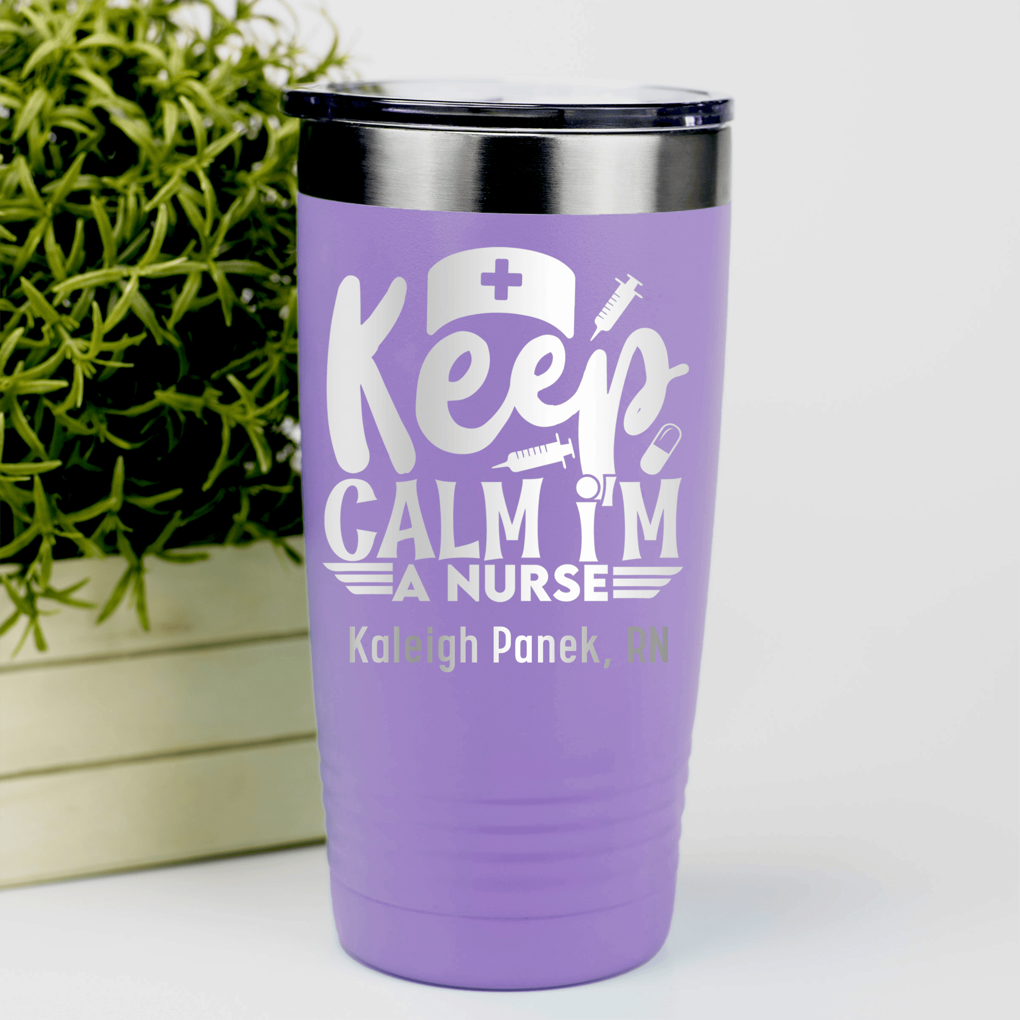 Light Purple Nurse Tumbler With Keep Calm Im A Nurse Design