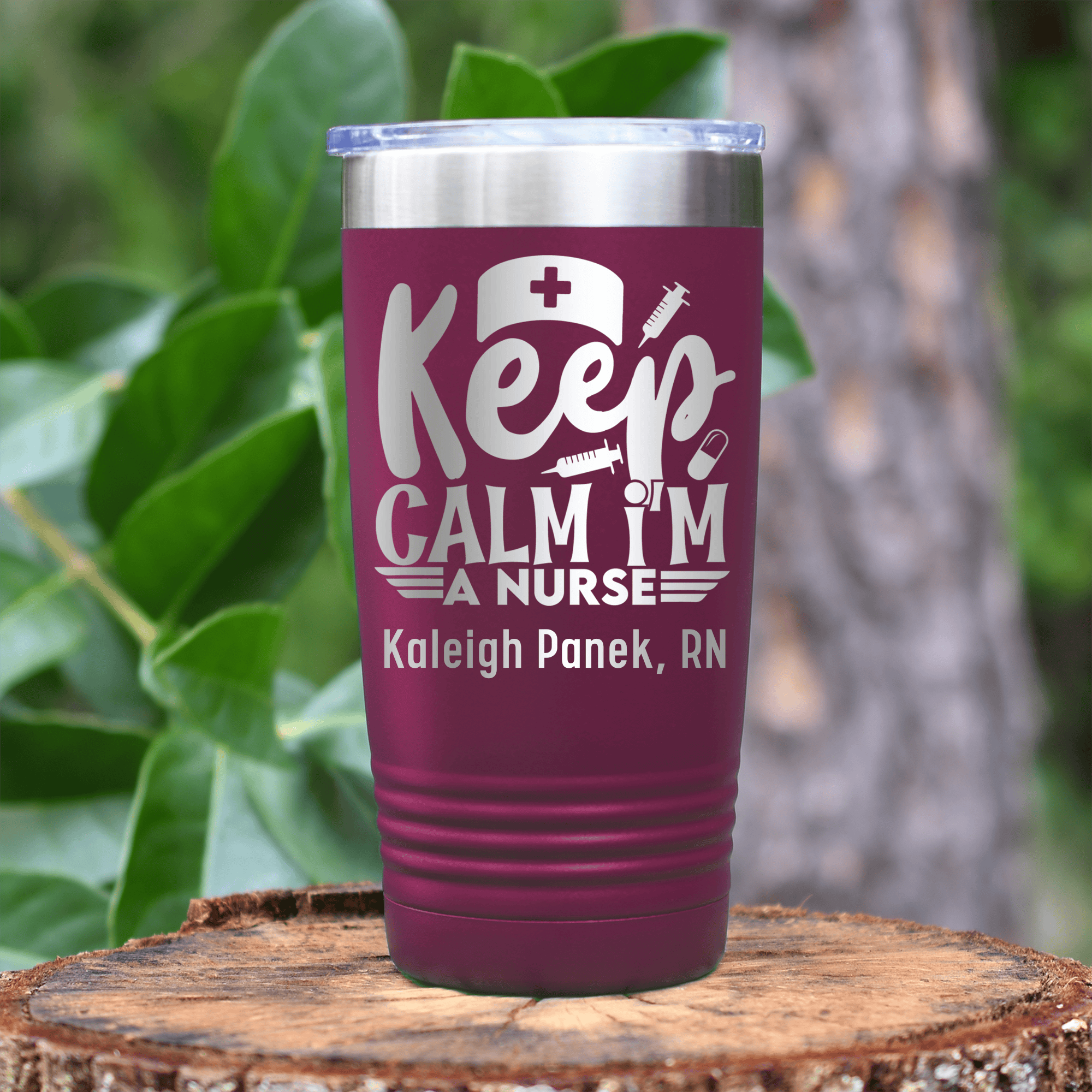 Maroon Nurse Tumbler With Keep Calm Im A Nurse Design