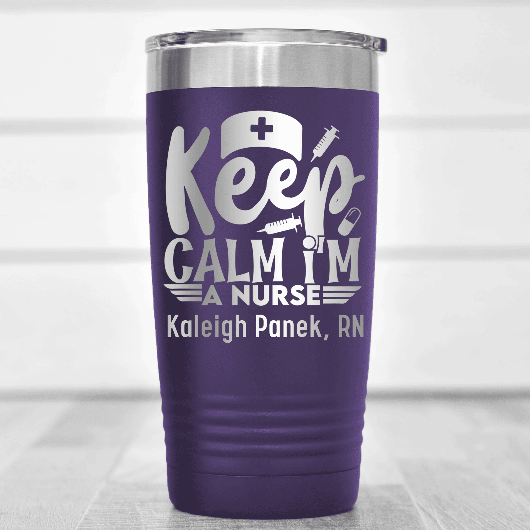 Purple Nurse Tumbler With Keep Calm Im A Nurse Design