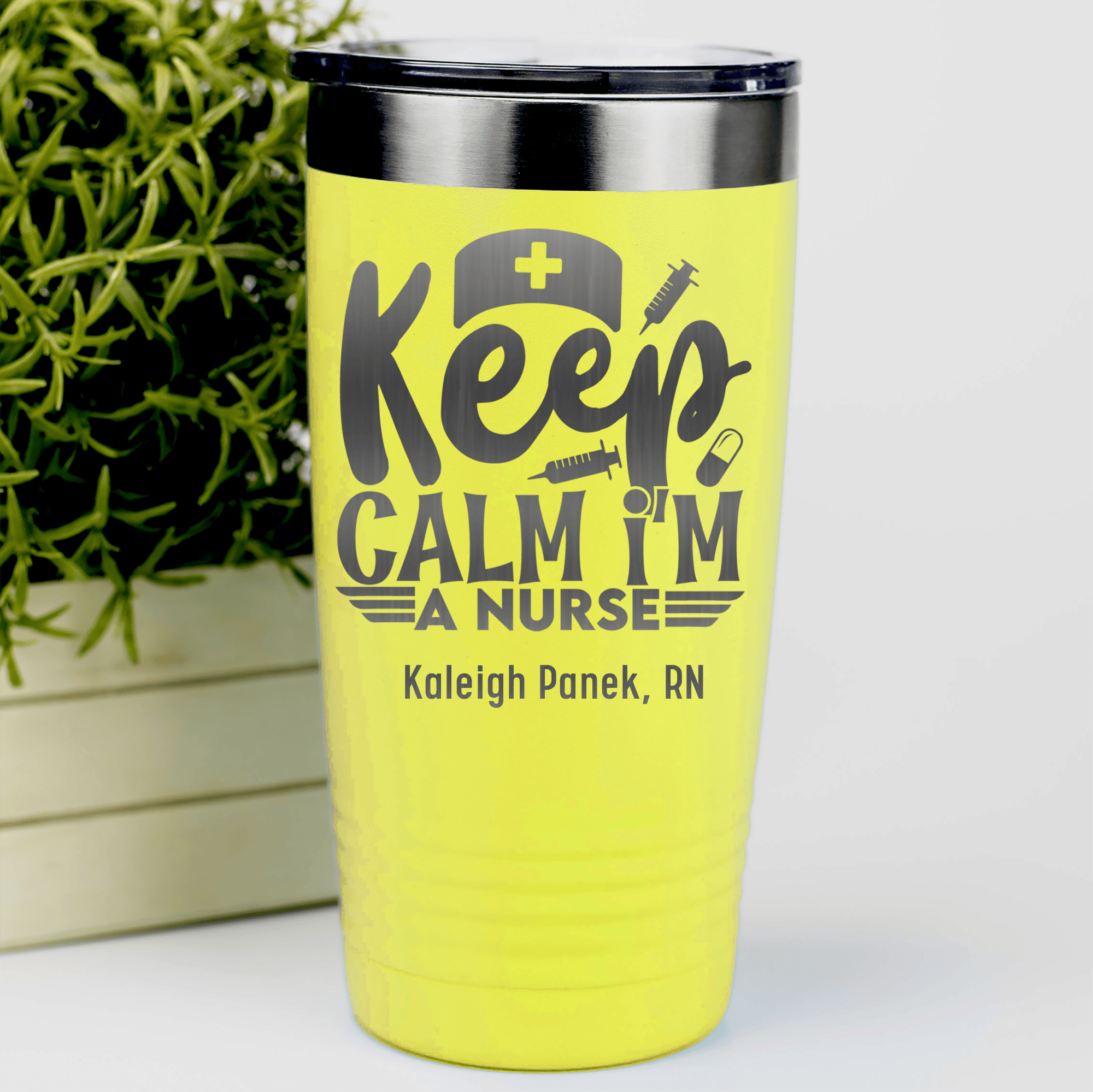 Yellow Nurse Tumbler With Keep Calm Im A Nurse Design