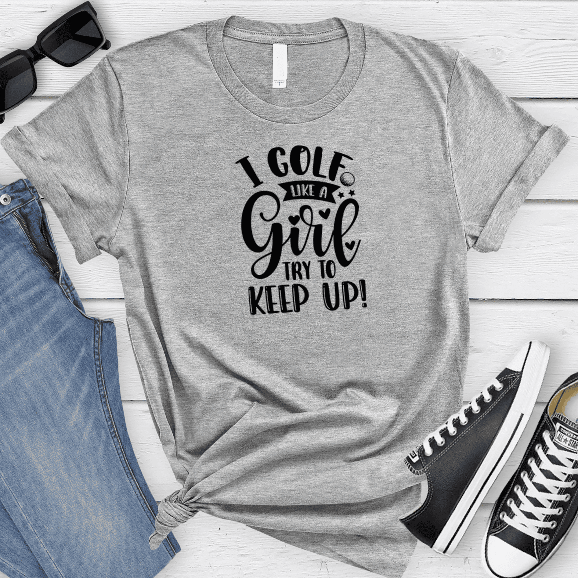 Womens Grey T Shirt with Keep-Up-With-The-Girl design