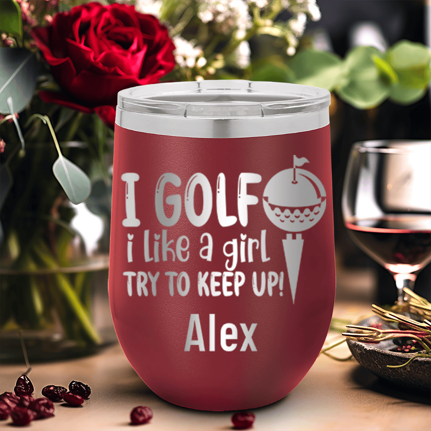 Maroon Golf Gifts For Her Wine Tumbler With Keep Up With The Ladies Design