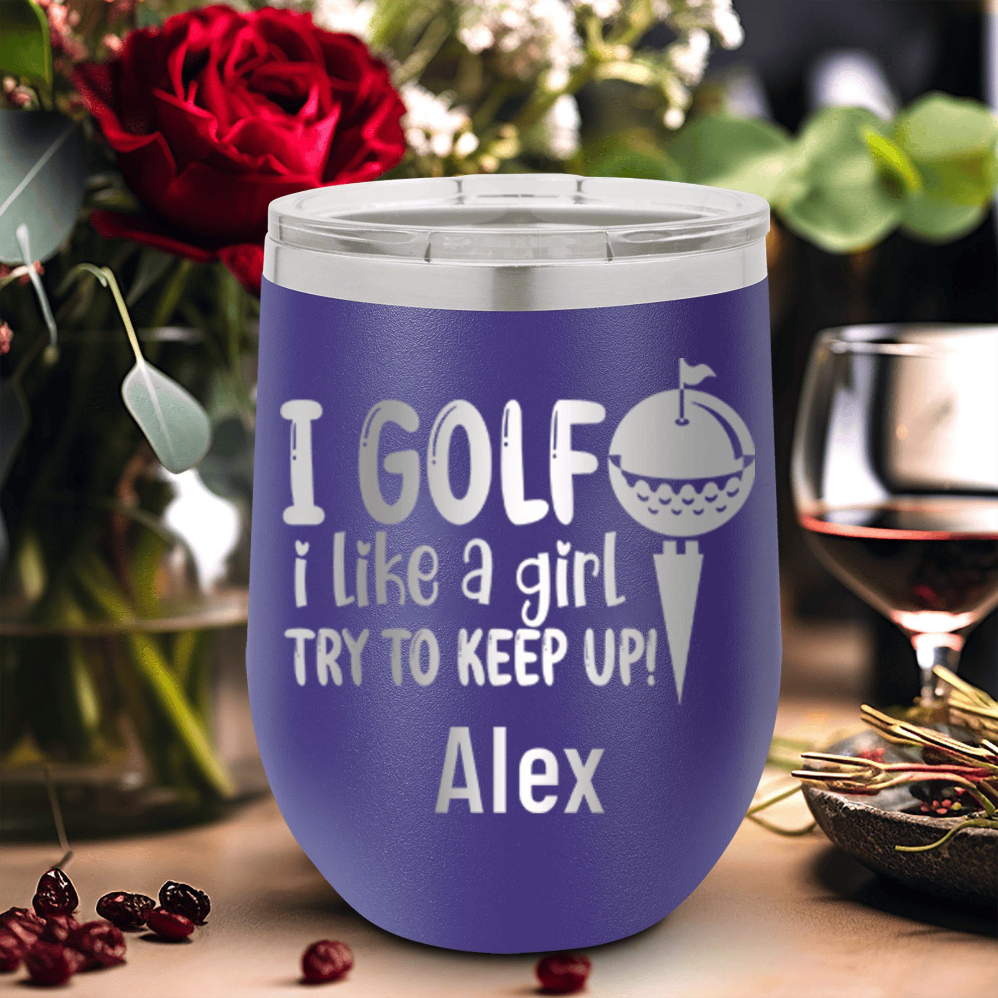 Purple Golf Gifts For Her Wine Tumbler With Keep Up With The Ladies Design