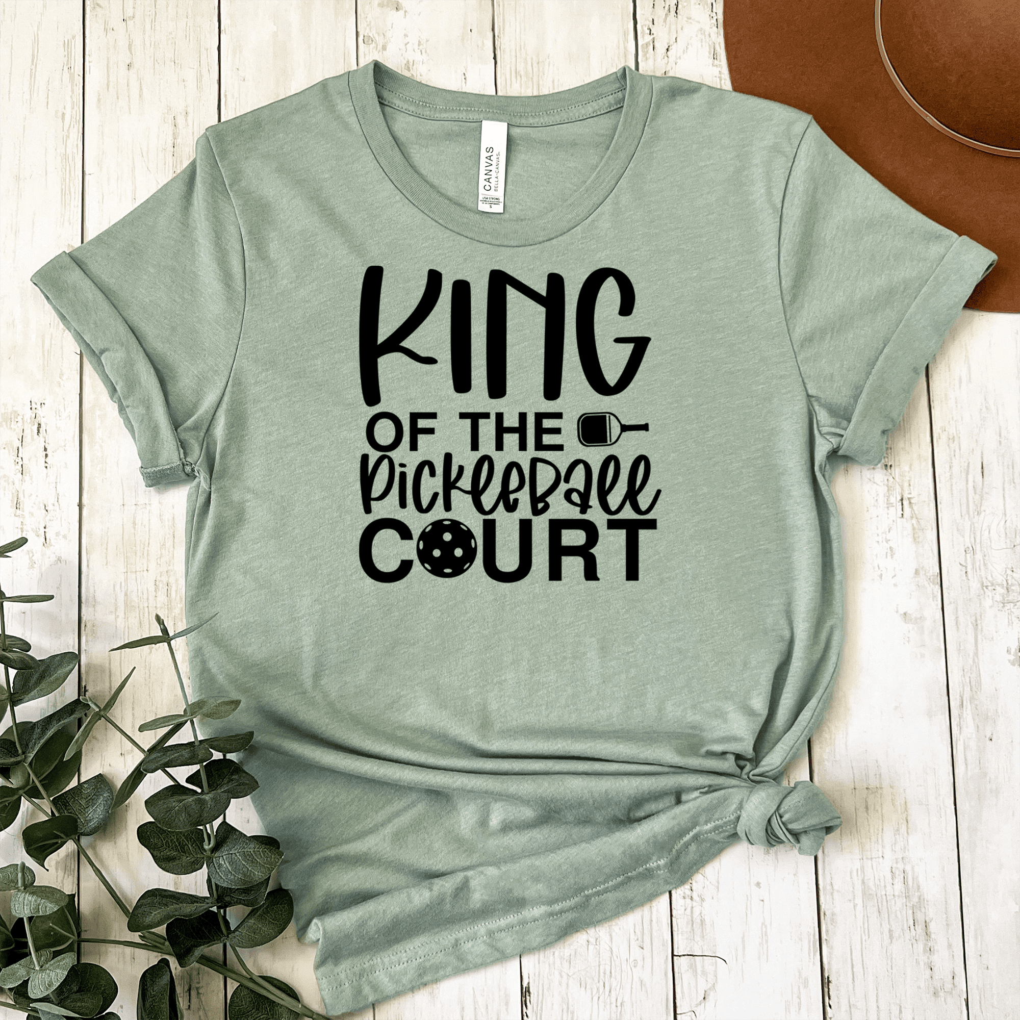 Womens Light Green T Shirt with King-Of-The-Pickleball-Court design