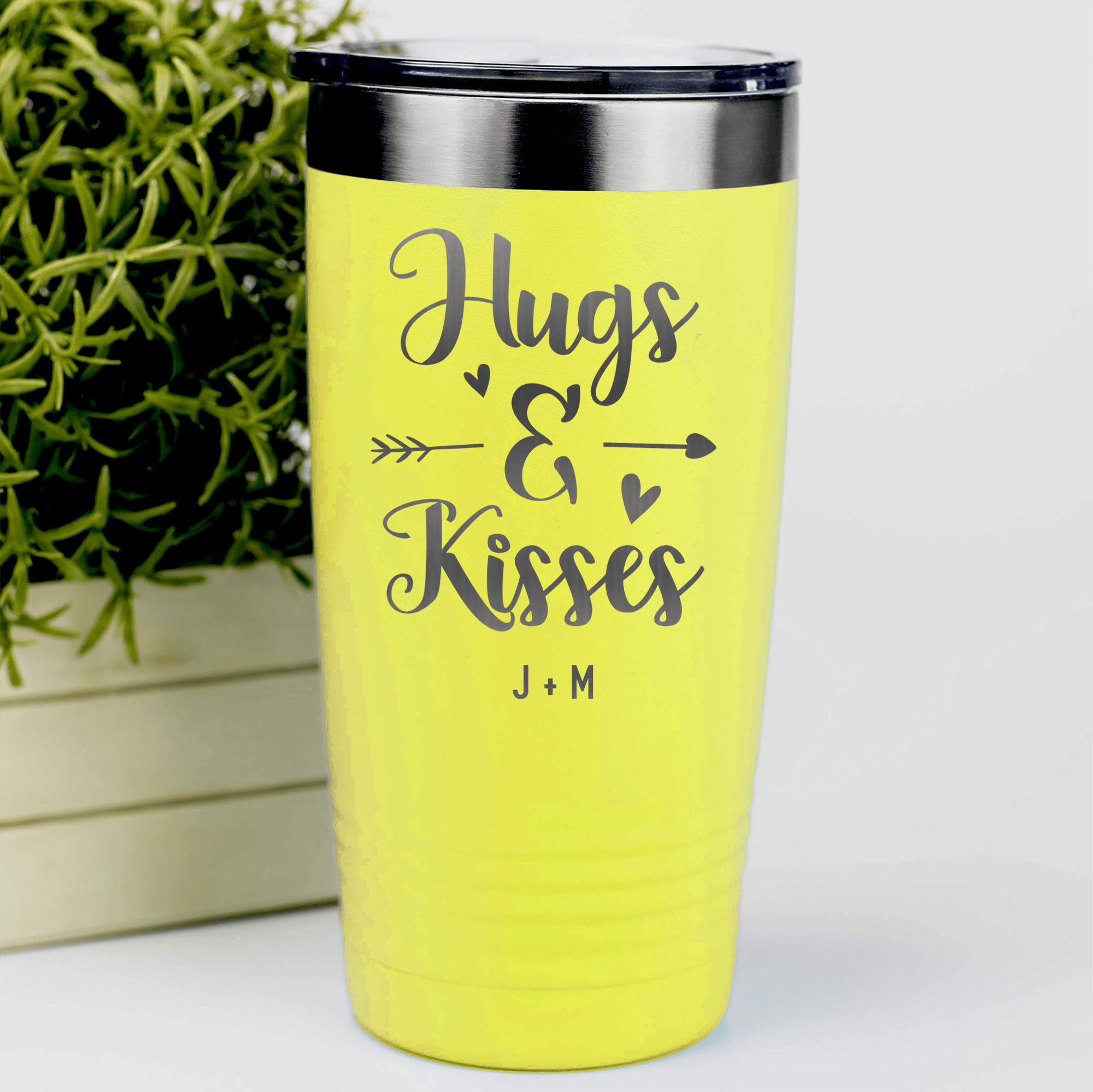 Yellow Valentines Day Tumbler With Kisses For My Valentine Design