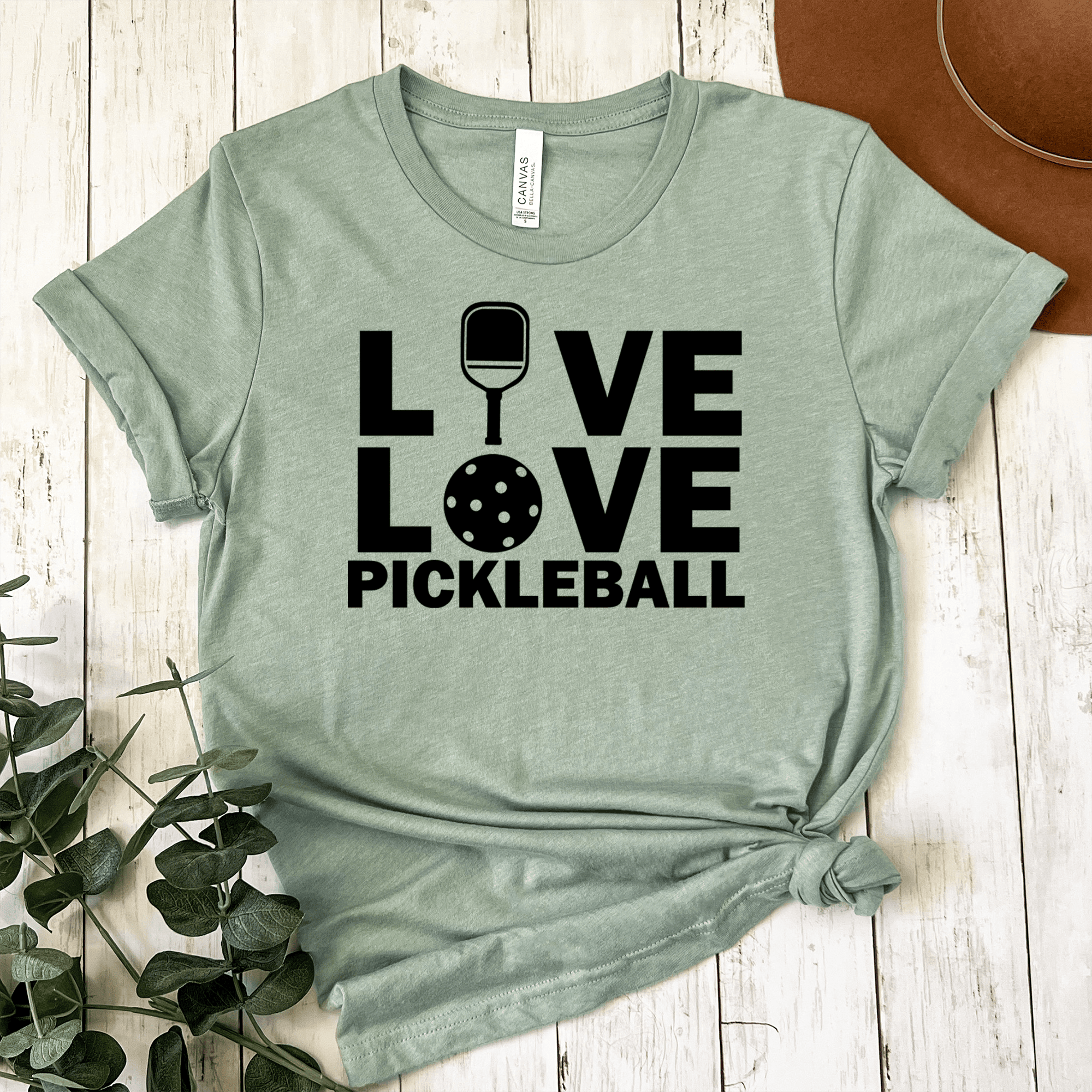 Womens Light Green T Shirt with Live-Love-Pickle design