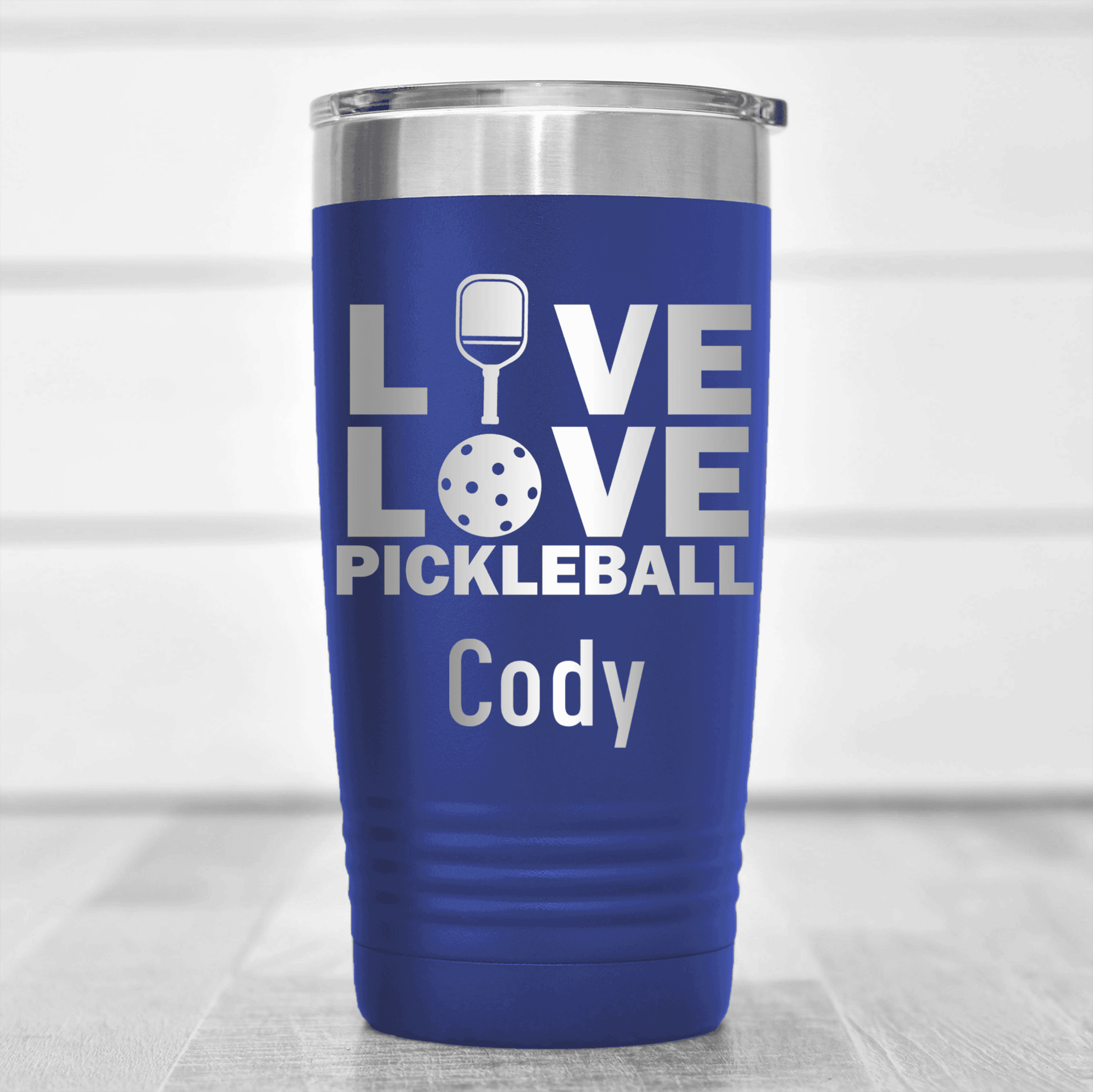 Blue Pickleball Tumbler With Live Love Pickle Design