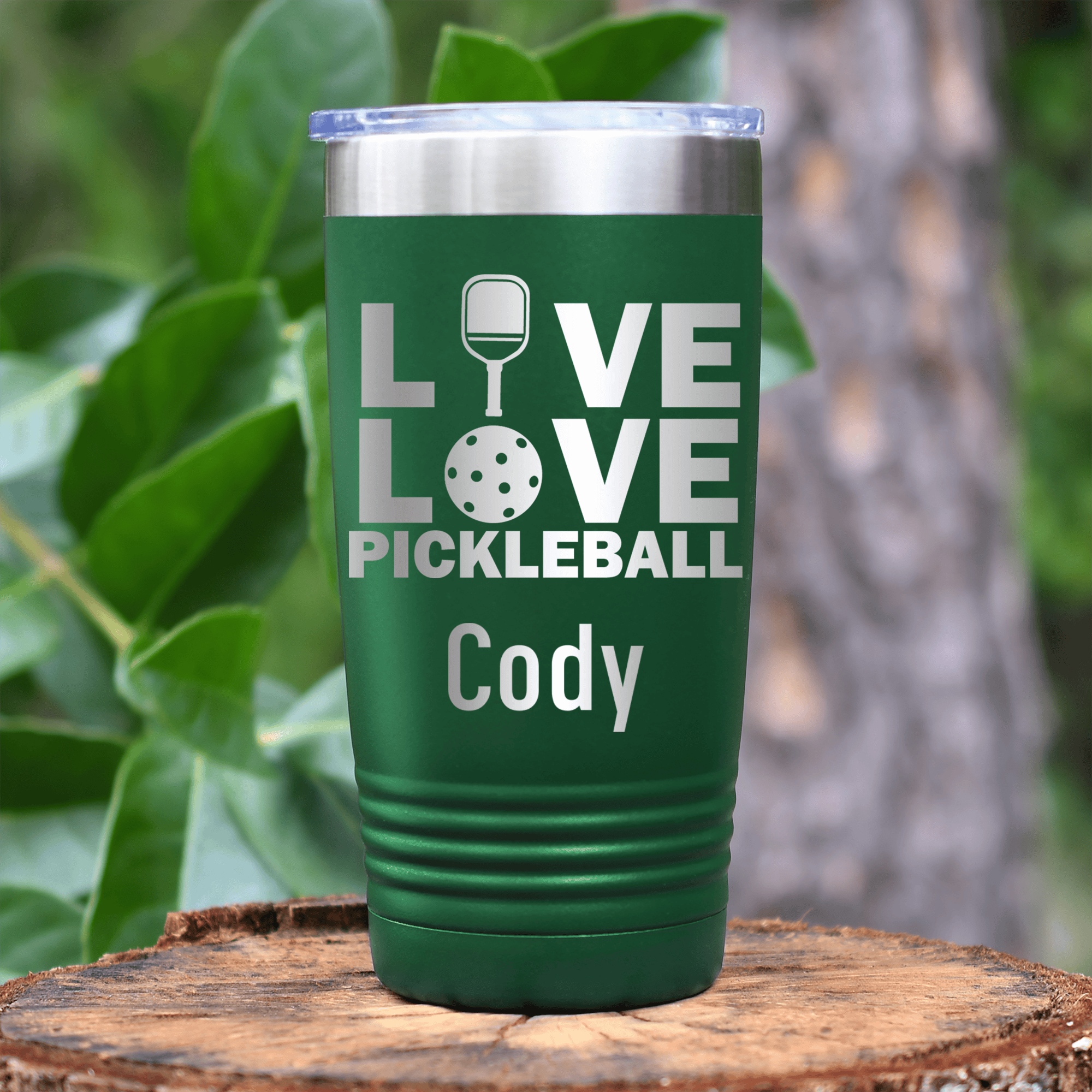 Green Pickleball Tumbler With Live Love Pickle Design