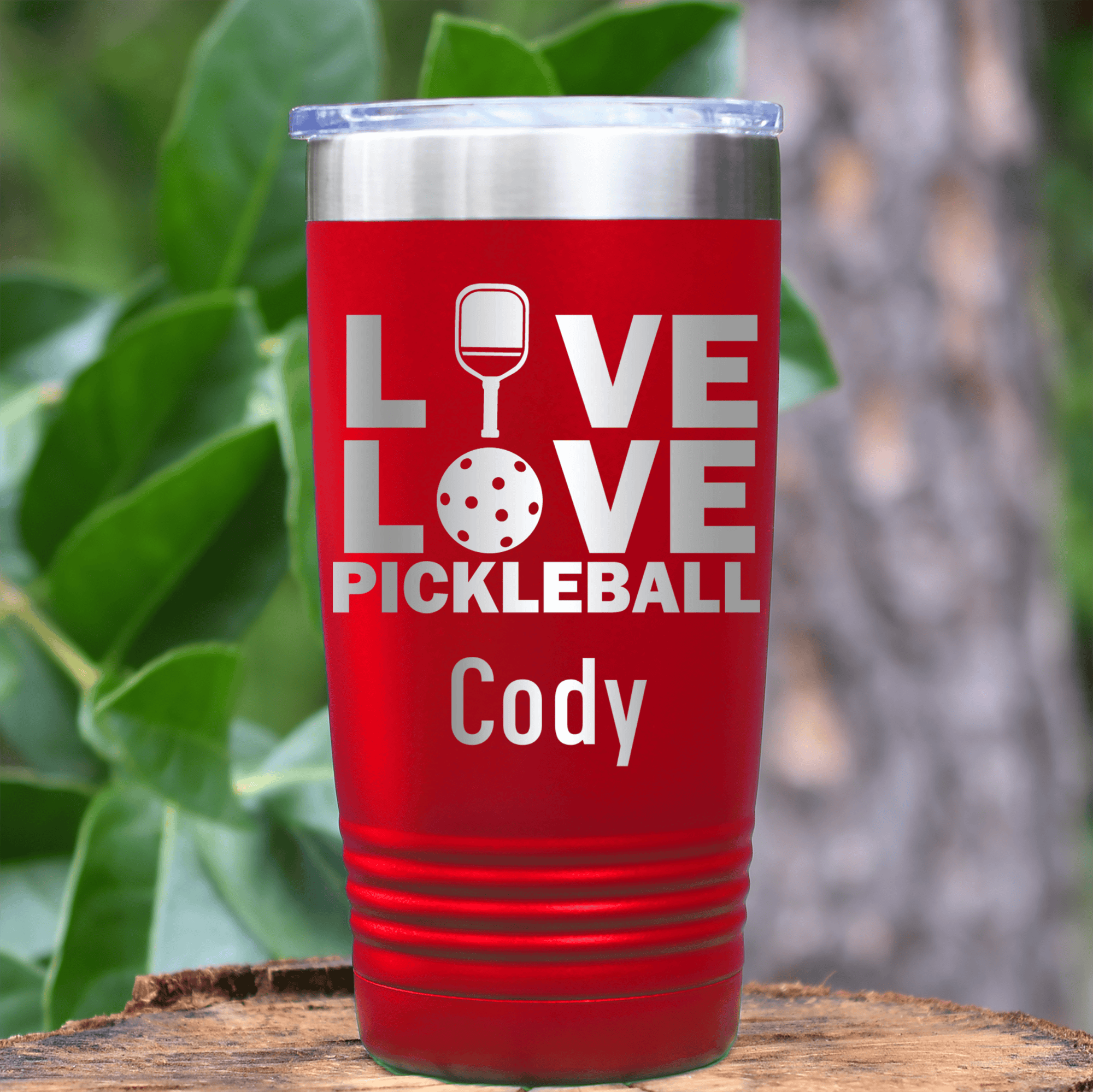 Red Pickleball Tumbler With Live Love Pickle Design