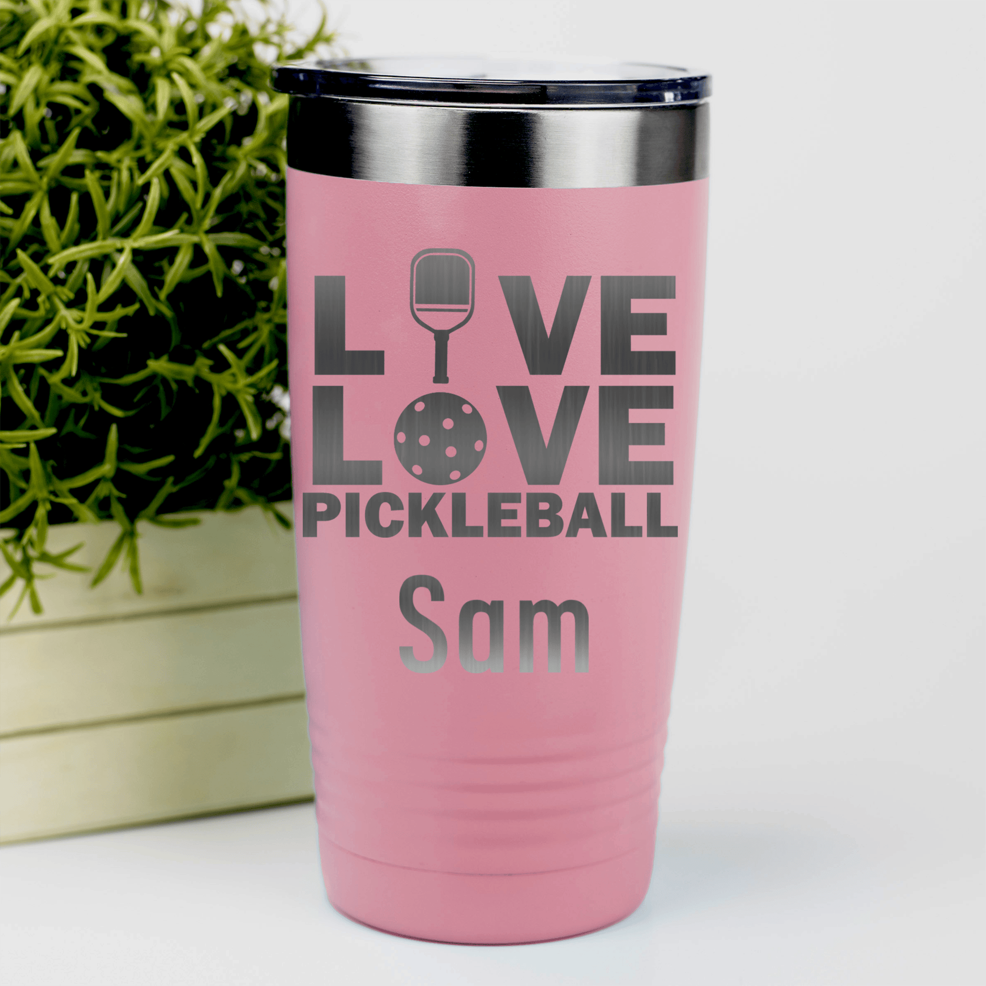 Salmon Pickleball Tumbler With Live Love Pickle Design