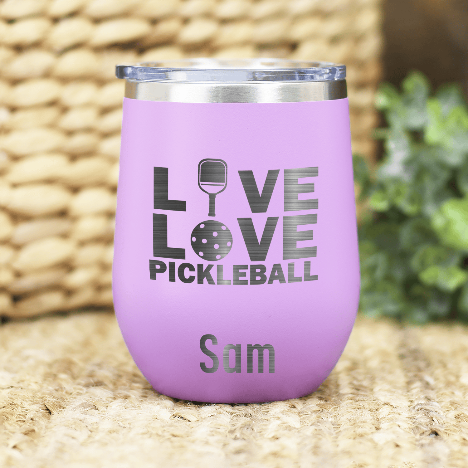 Light Purple Pickleball Wine Tumbler With Live Love Pickle Design