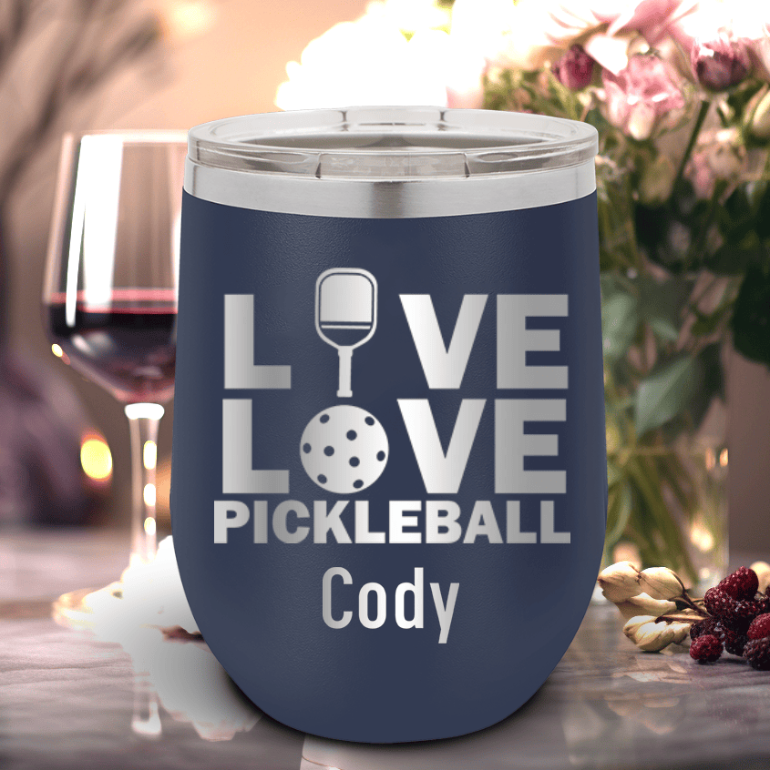 Navy Pickleball Wine Tumbler With Live Love Pickle Design