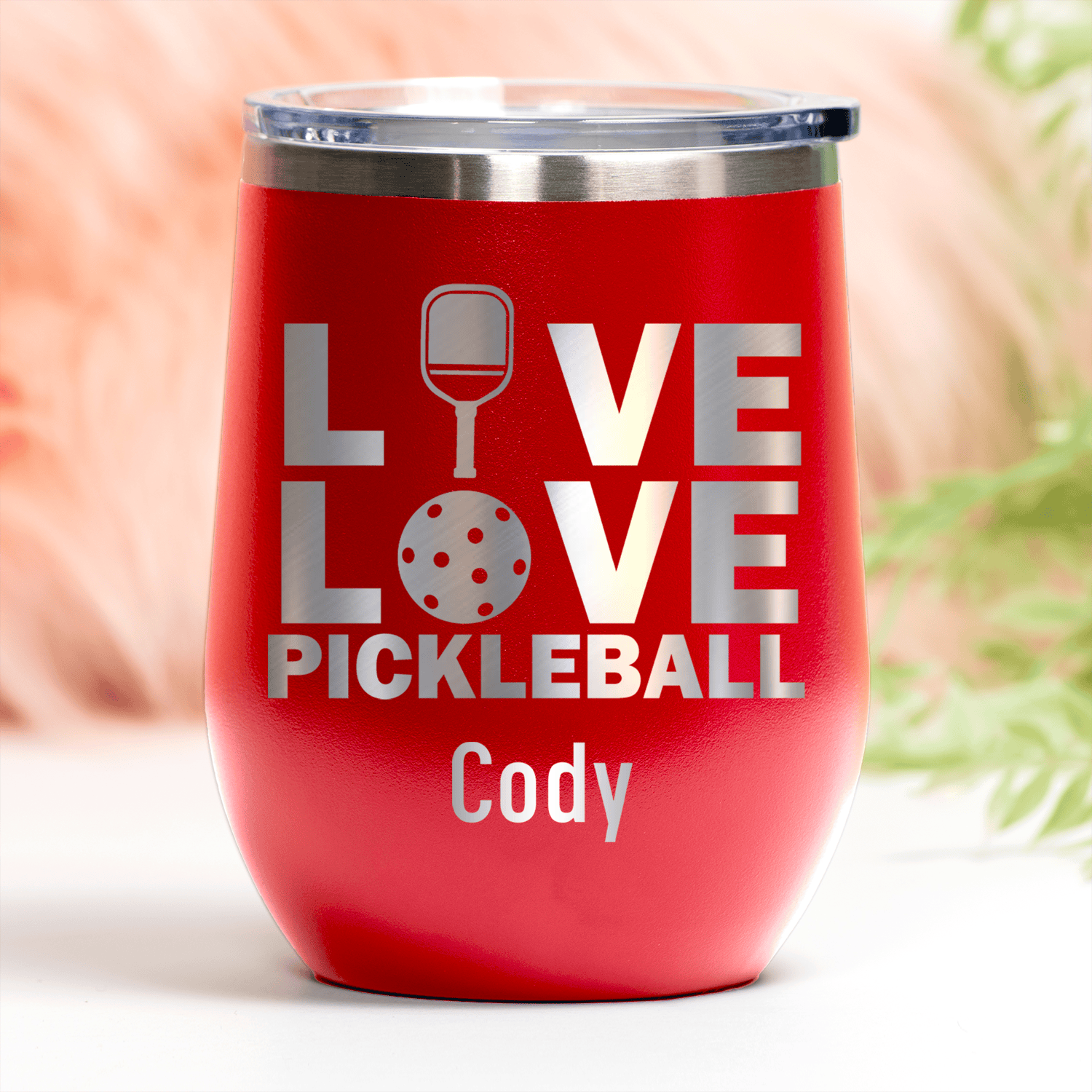 Red Pickleball Wine Tumbler With Live Love Pickle Design