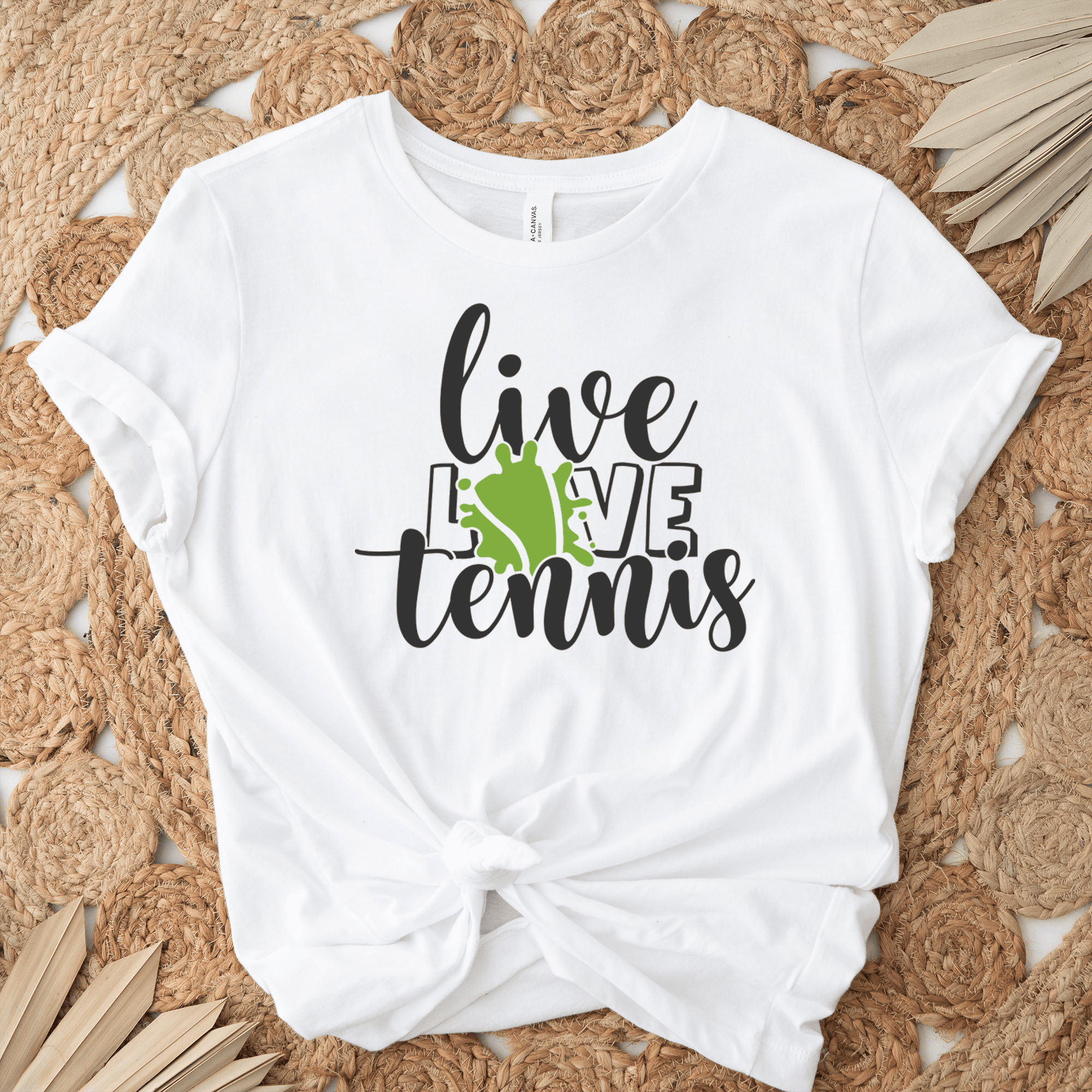 Womens White T Shirt with Live-Love-Tennis design