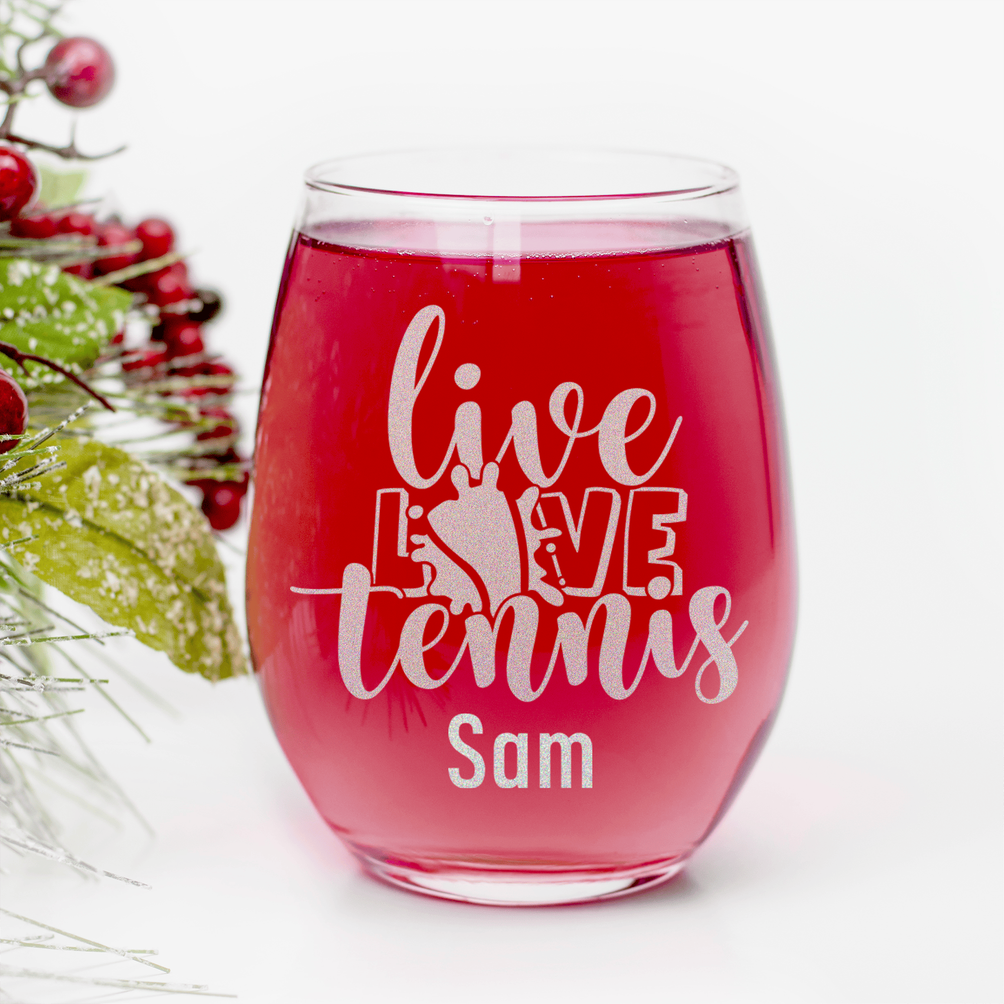 Live Love Tennis Stemless Wine Glass