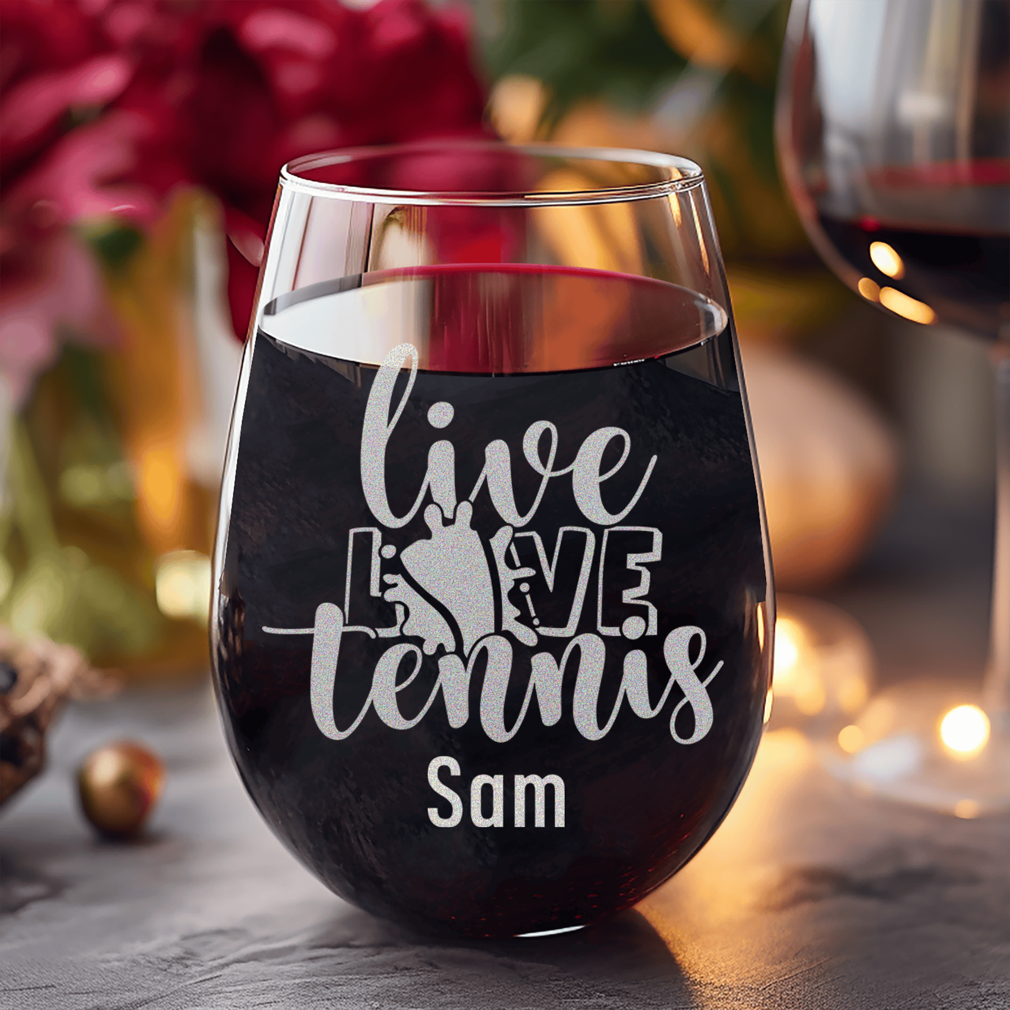 Live Love Tennis Stemless Wine Glass