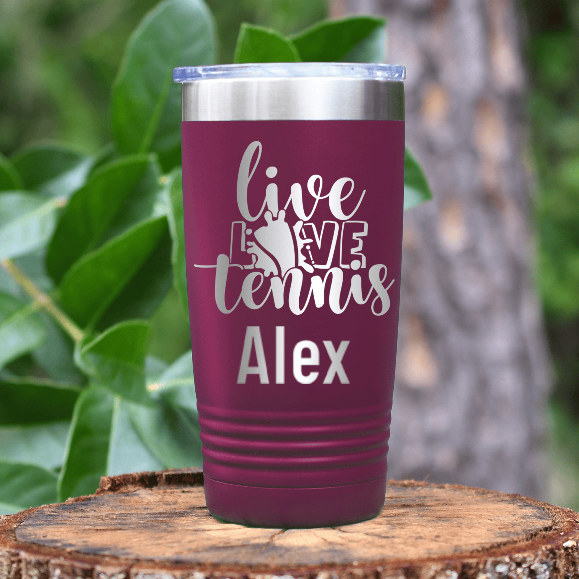 Maroon Tennis For Her Tumbler With Live Love Tennis Design