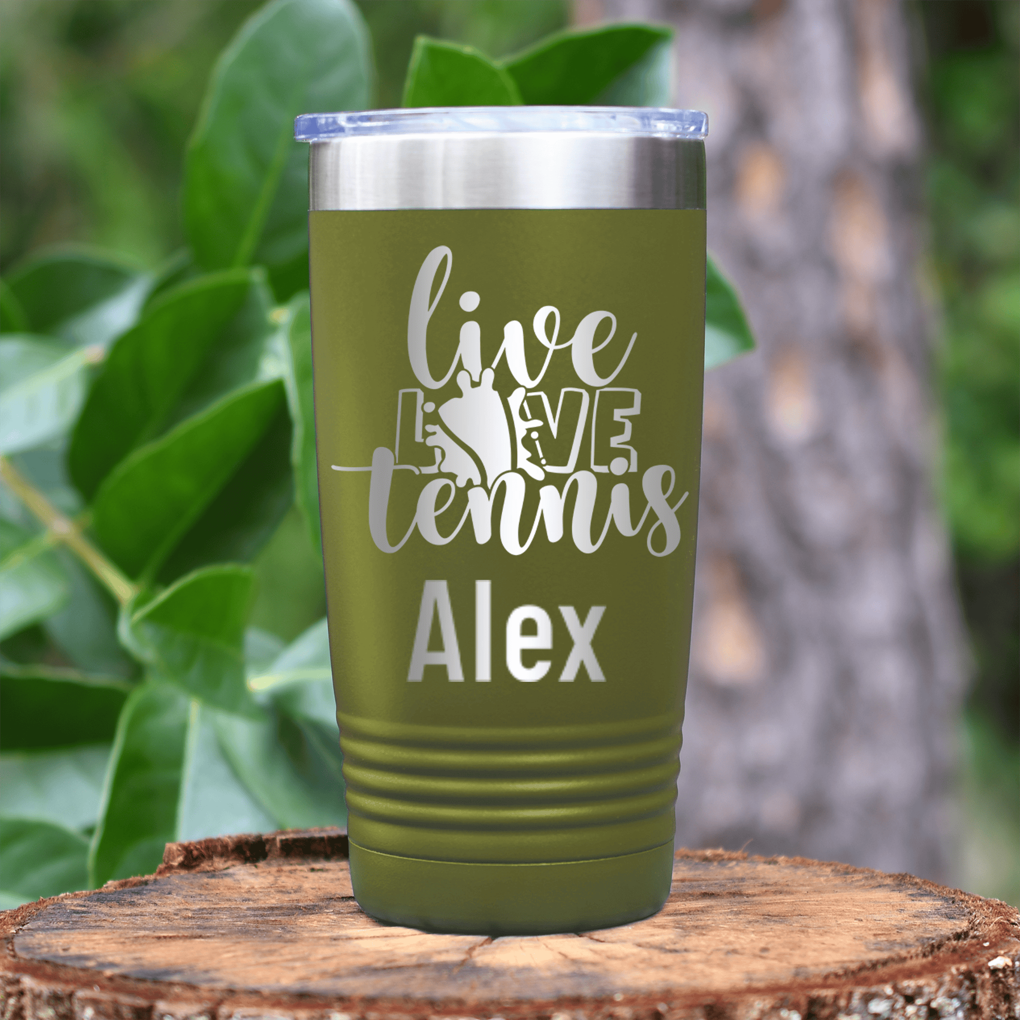 Military Green Tennis For Her Tumbler With Live Love Tennis Design