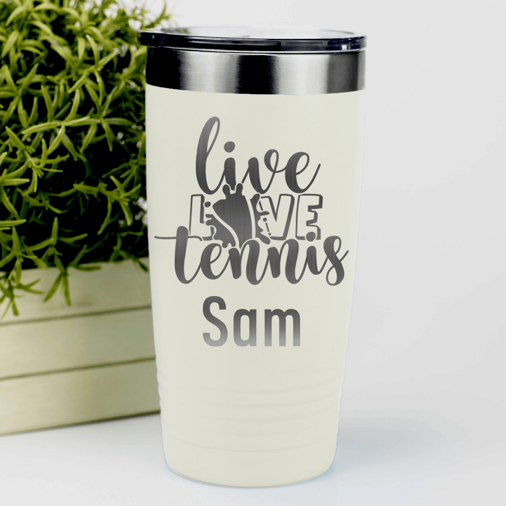 White Tennis For Her Tumbler With Live Love Tennis Design