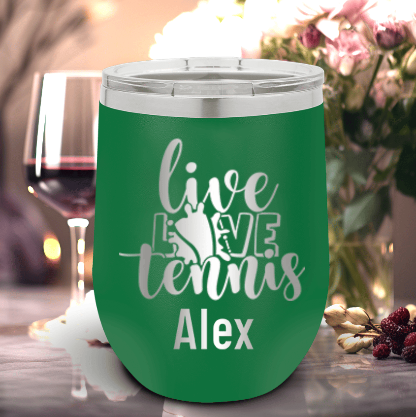 Green Tennis For Her Wine Tumbler With Live Love Tennis Design