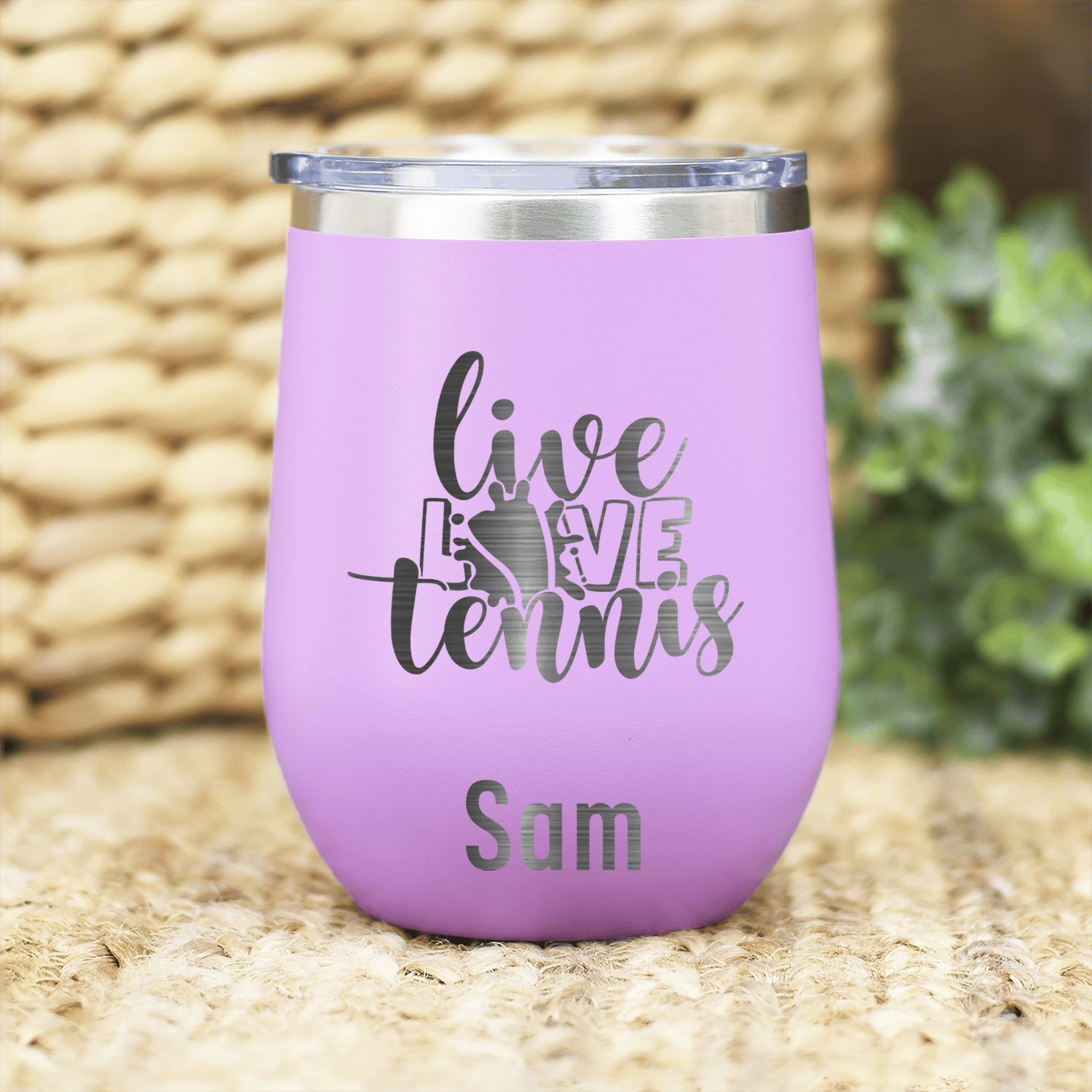 Light Purple Tennis For Her Wine Tumbler With Live Love Tennis Design