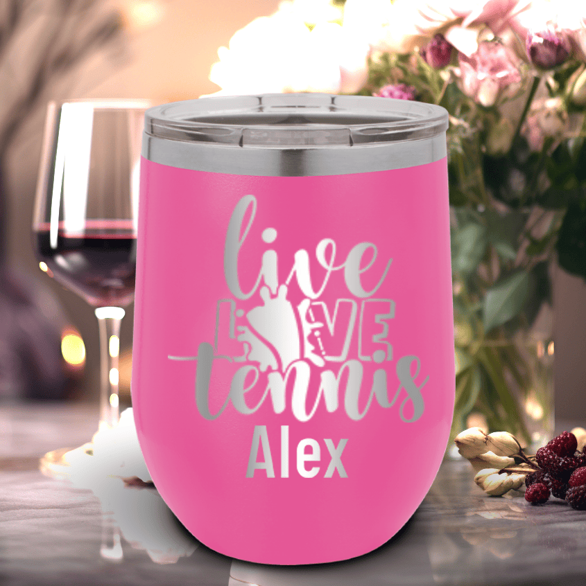 Pink Tennis For Her Wine Tumbler With Live Love Tennis Design