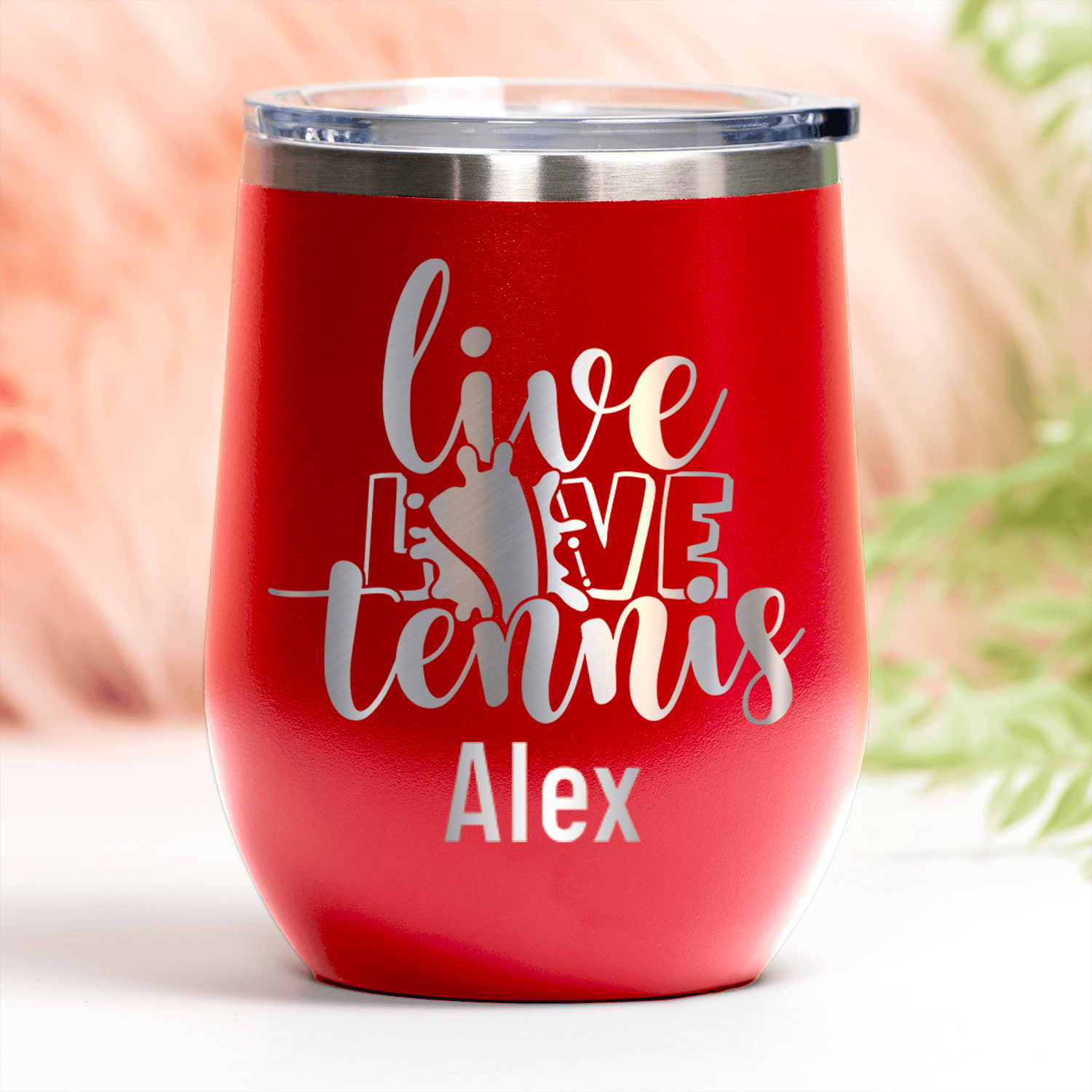 Red Tennis For Her Wine Tumbler With Live Love Tennis Design