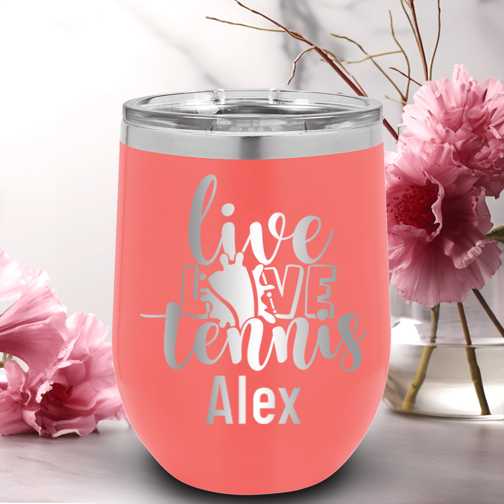 Salmon Tennis For Her Wine Tumbler With Live Love Tennis Design