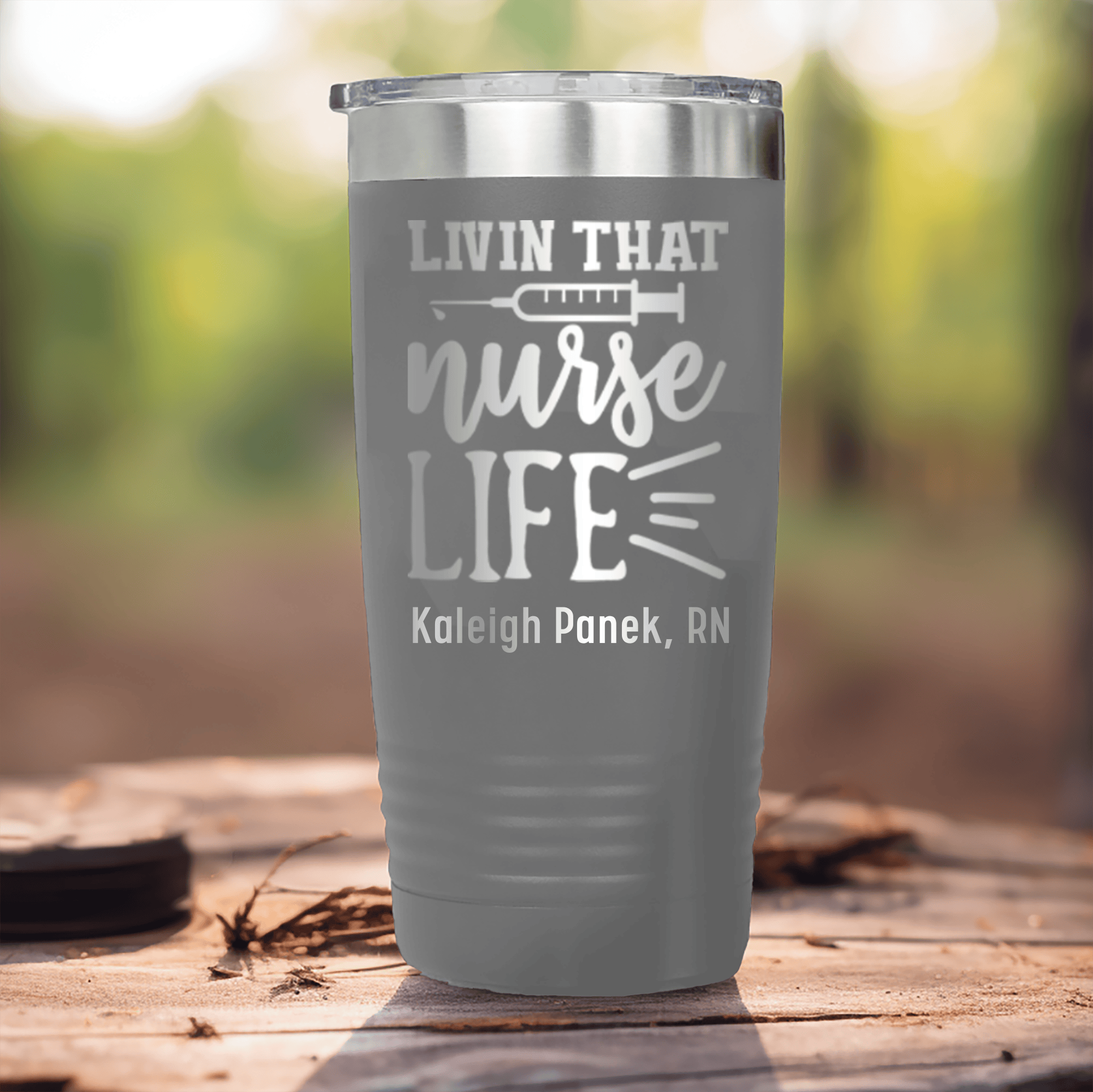 Grey Nurse Tumbler With Living That Nurse Life Design