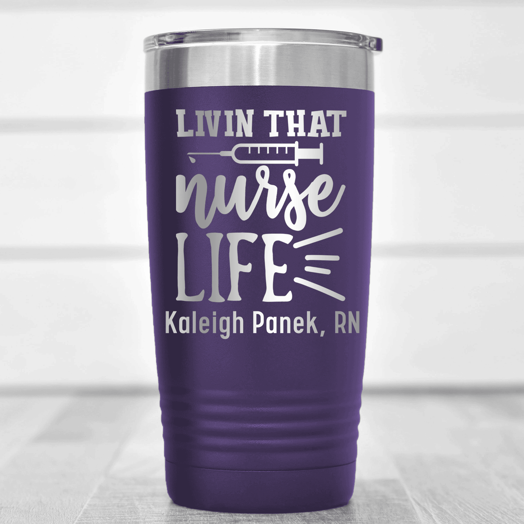 Purple Nurse Tumbler With Living That Nurse Life Design