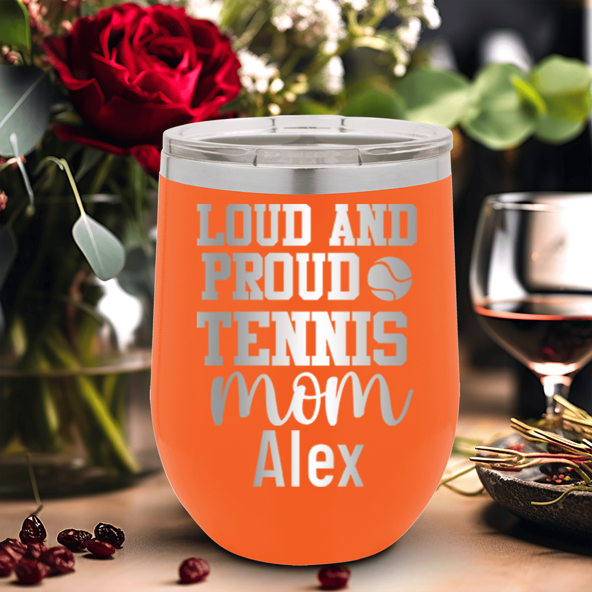 Orange Tennis For Her Wine Tumbler With Loud And Proud Tennis Mom Design